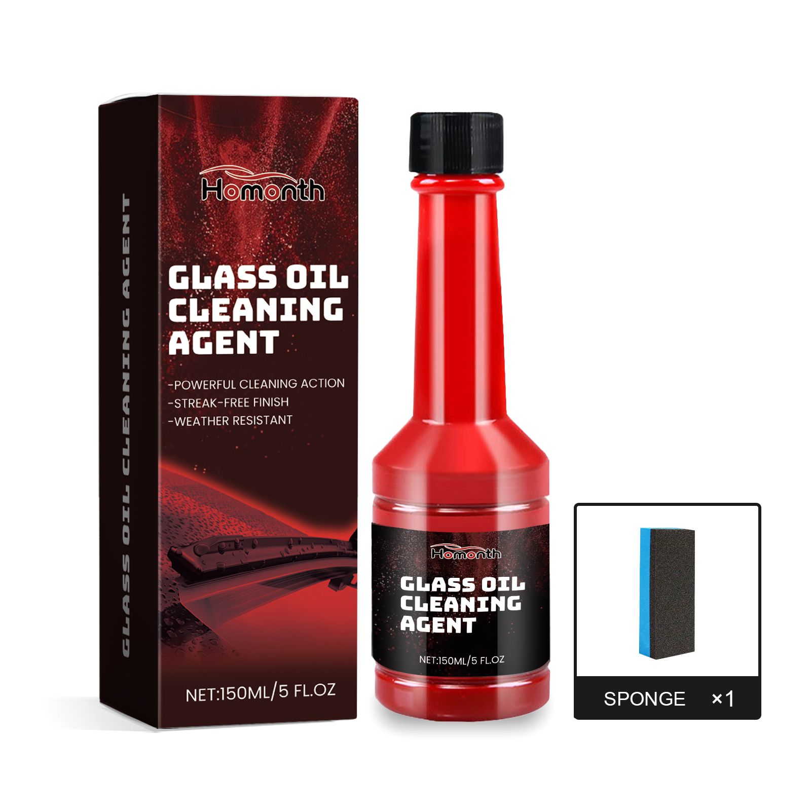 HOMONTH Automotive Windshield Glass Film Care Liquid, 150 ml with 1 Sponge photo 1