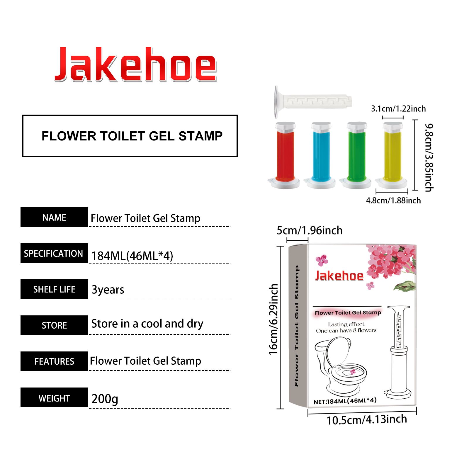 JAKEHOE Flower Toilet Gel Stamp Kit, 4 x 46 ml Gel Cartridges with 1 Pusher (184 ml Total) photo 8