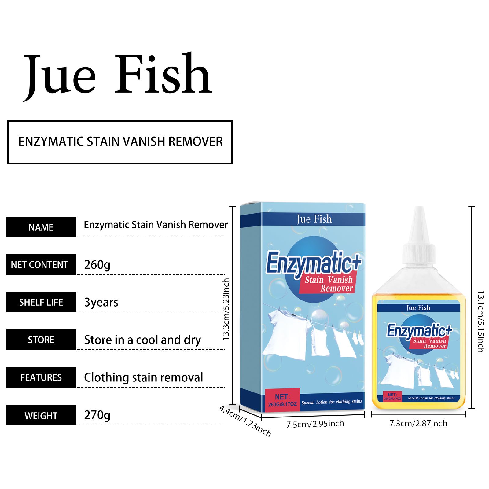 JUE FISH Enzyme Laundry Stain Remover Liquid, 260 g / 1 Pack photo 3