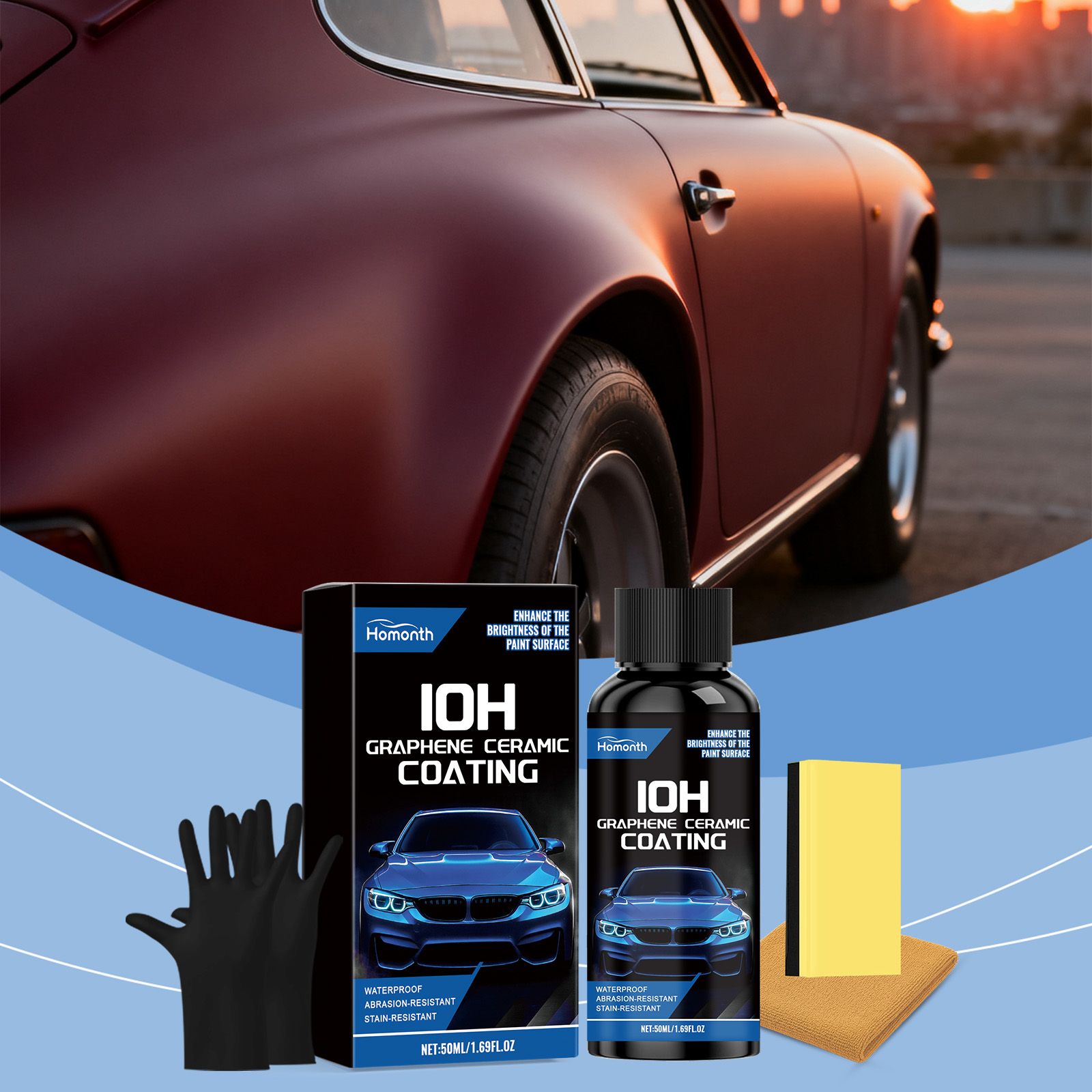HOMONTH Automotive Ceramic Coating Kit, 50 ml Kit with Applicators photo 4