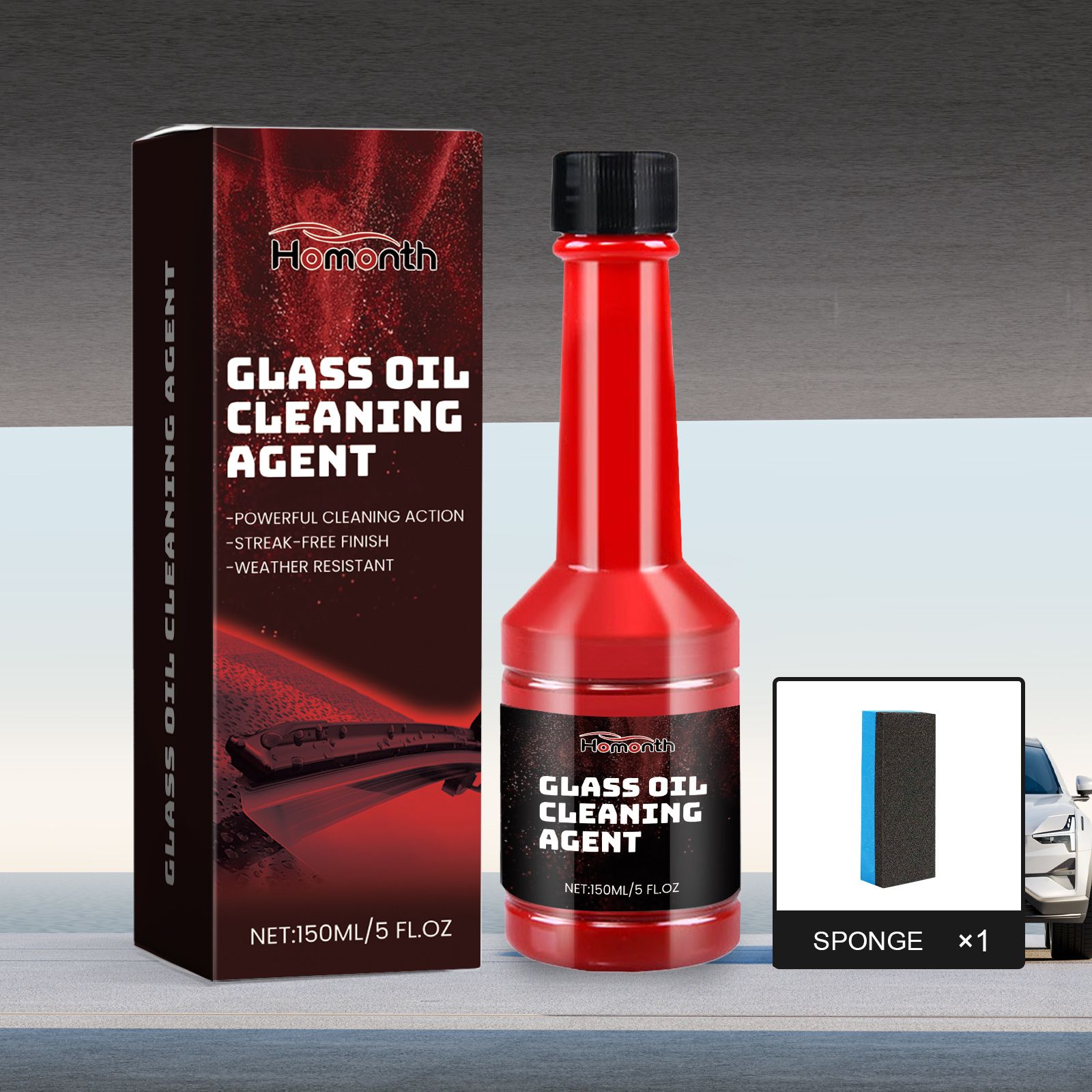 HOMONTH Automotive Windshield Glass Film Care Liquid, 150 ml with 1 Sponge photo 2