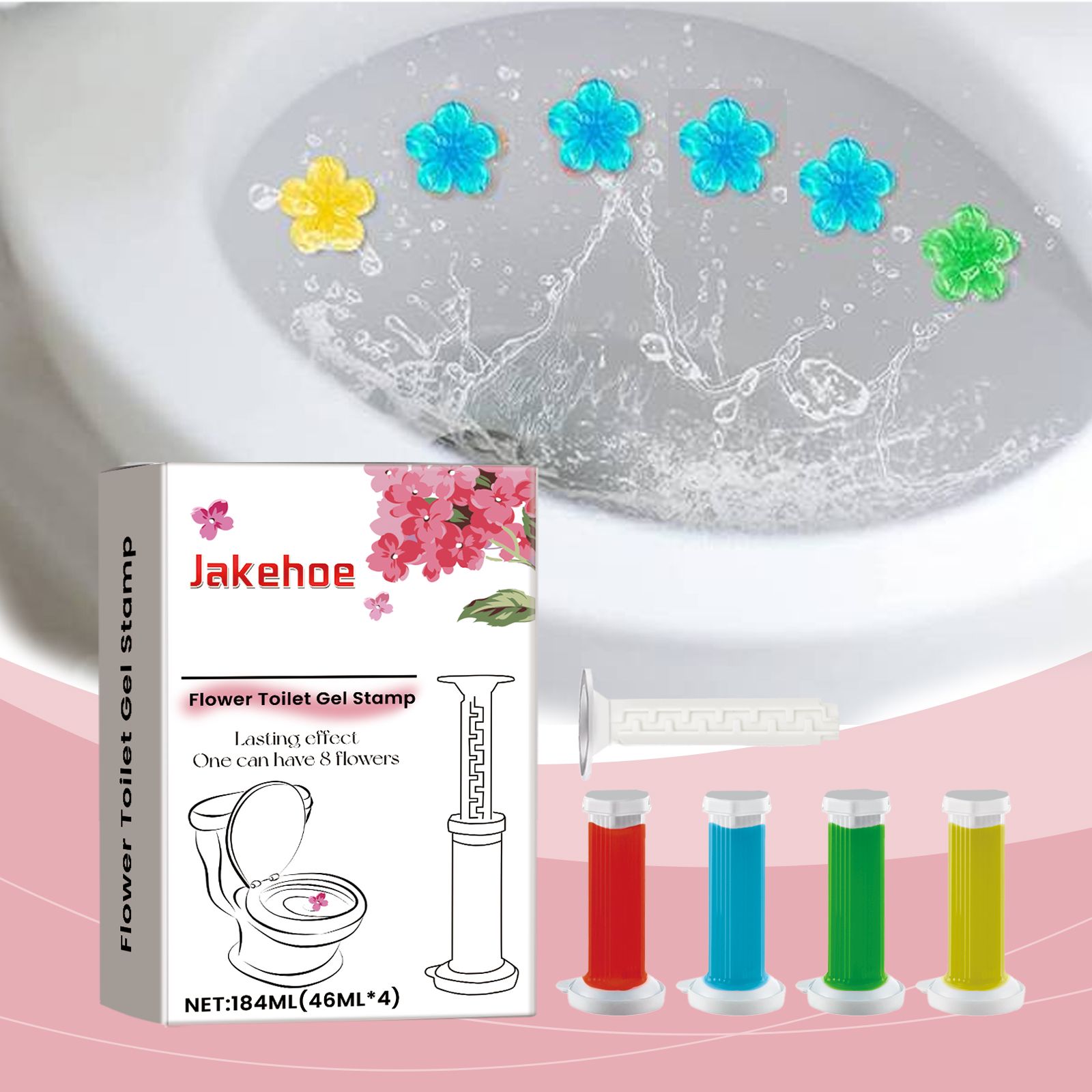 JAKEHOE Flower Toilet Gel Stamp Kit, 4 x 46 ml Gel Cartridges with 1 Pusher (184 ml Total) photo 7