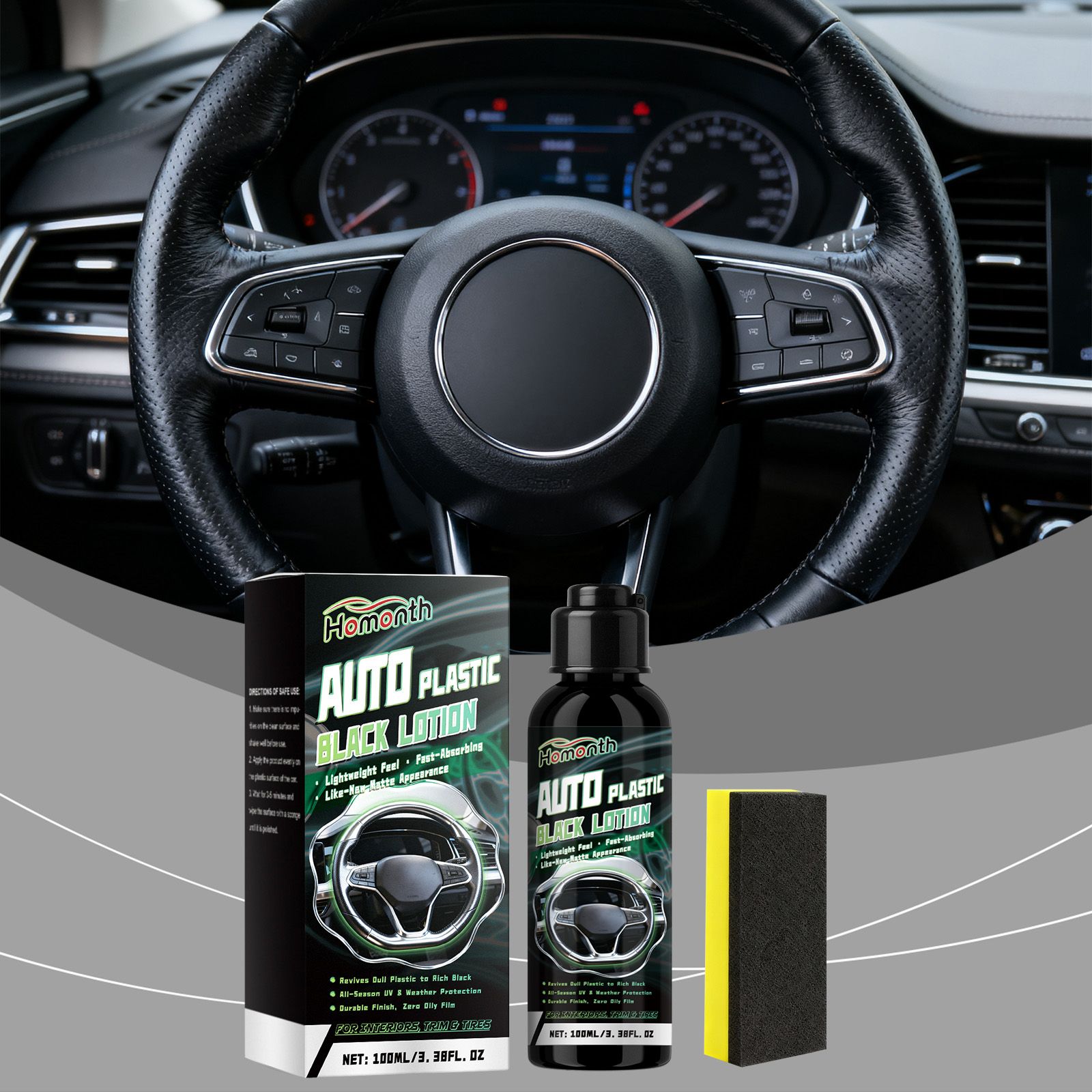 HOMONTH Automotive Plastic Trim Care Liquid, 100 ml with 1 Sponge photo 7