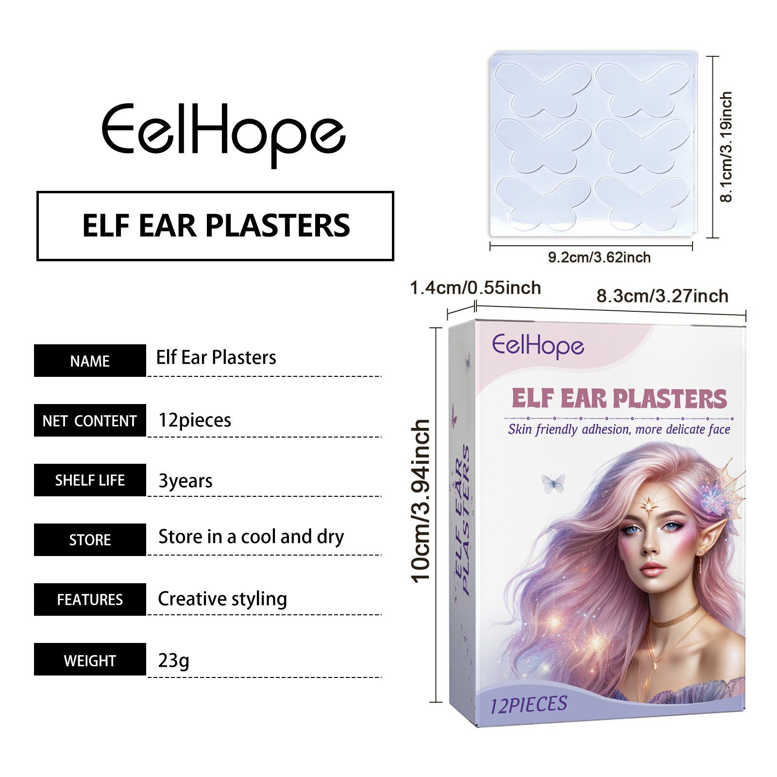 EELHOPE Butterfly Elf Ear Cosmetic Stickers, 12 Pieces photo 3