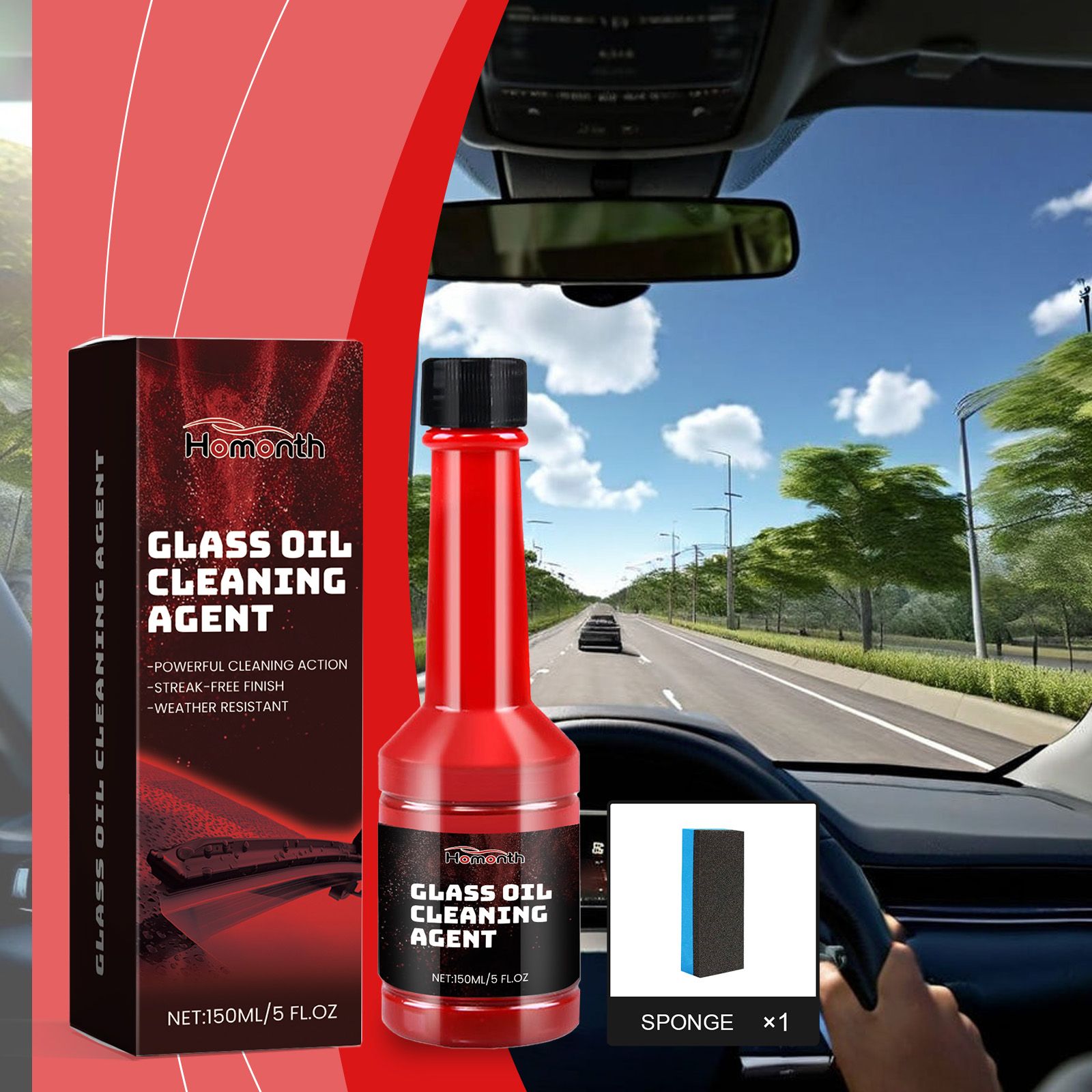 HOMONTH Automotive Windshield Glass Film Care Liquid, 150 ml with 1 Sponge photo 5