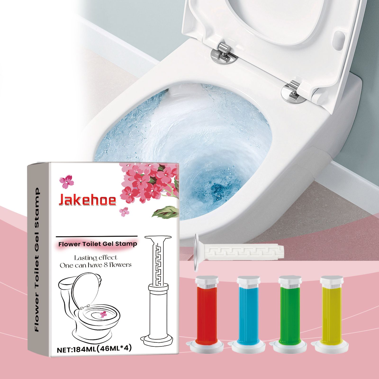 JAKEHOE Flower Toilet Gel Stamp Kit, 4 x 46 ml Gel Cartridges with 1 Pusher (184 ml Total) photo 2