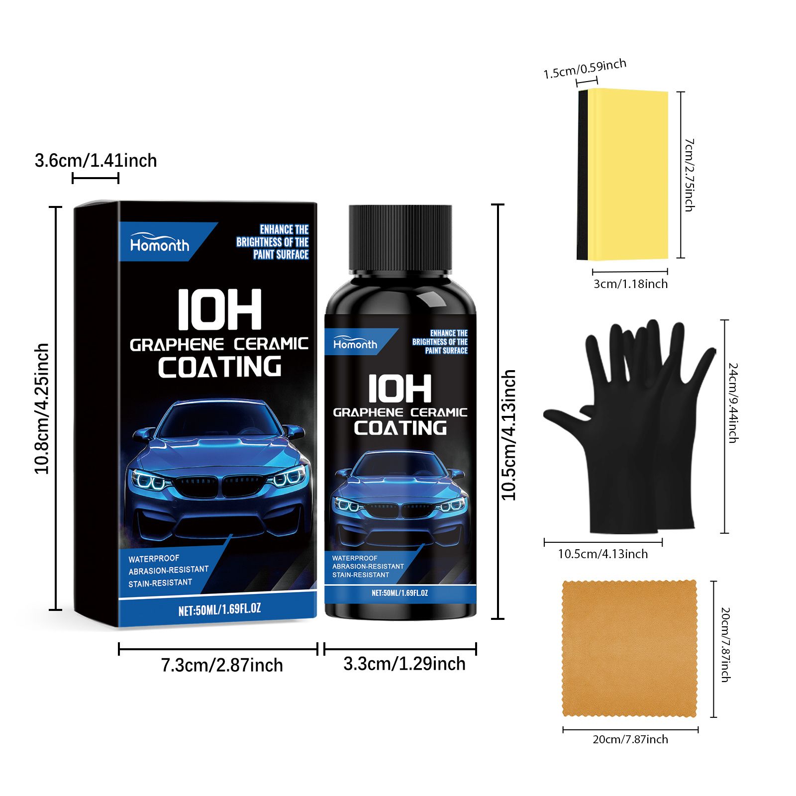 HOMONTH Automotive Ceramic Coating Kit, 50 ml Kit with Applicators photo 2