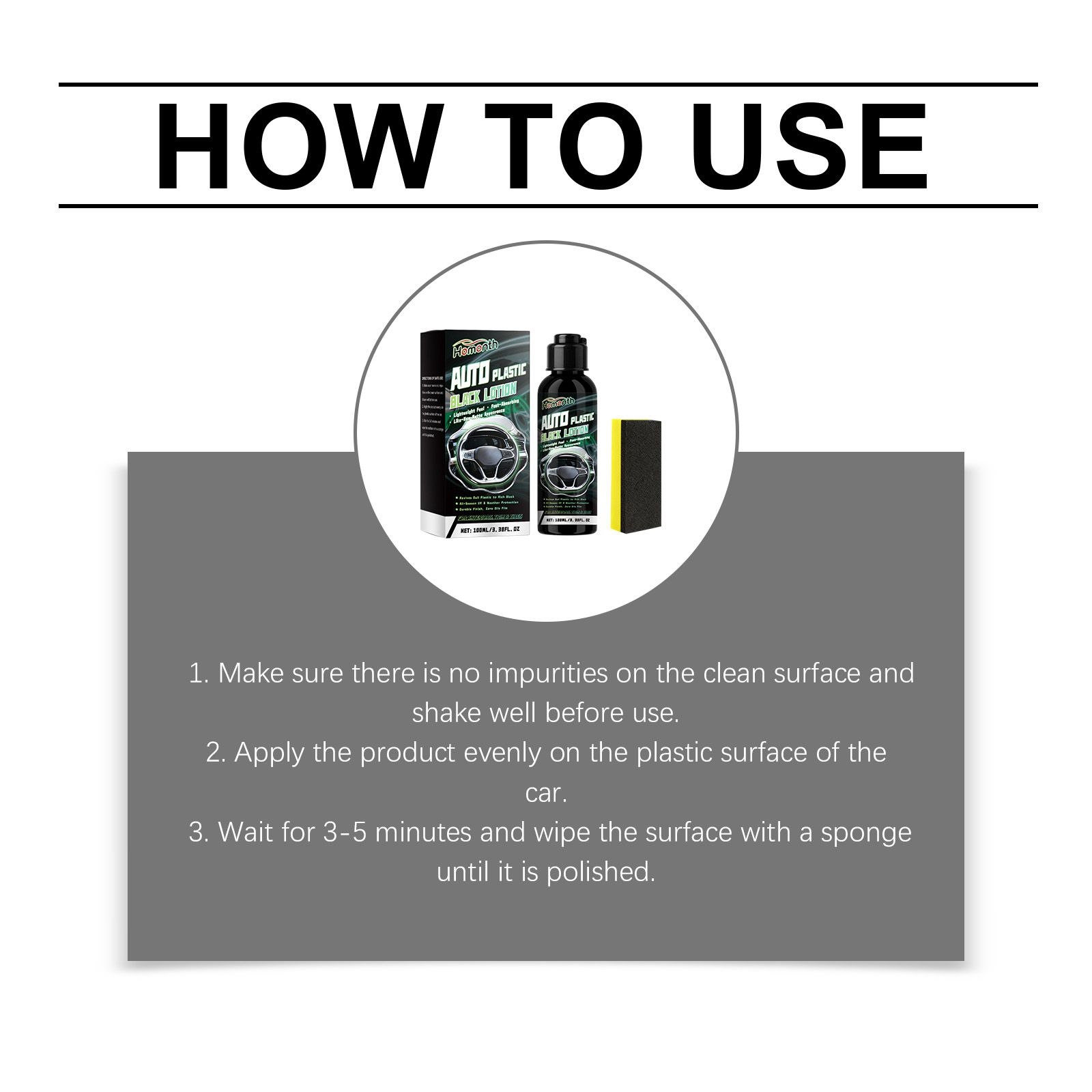 HOMONTH Automotive Plastic Trim Care Liquid, 100 ml with 1 Sponge photo 4