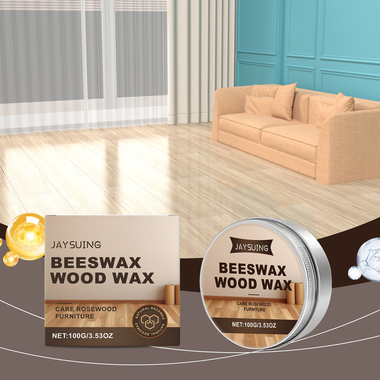 JAYSUING Wood Floor Care Wax, 100 g / 1 Tin photo 2