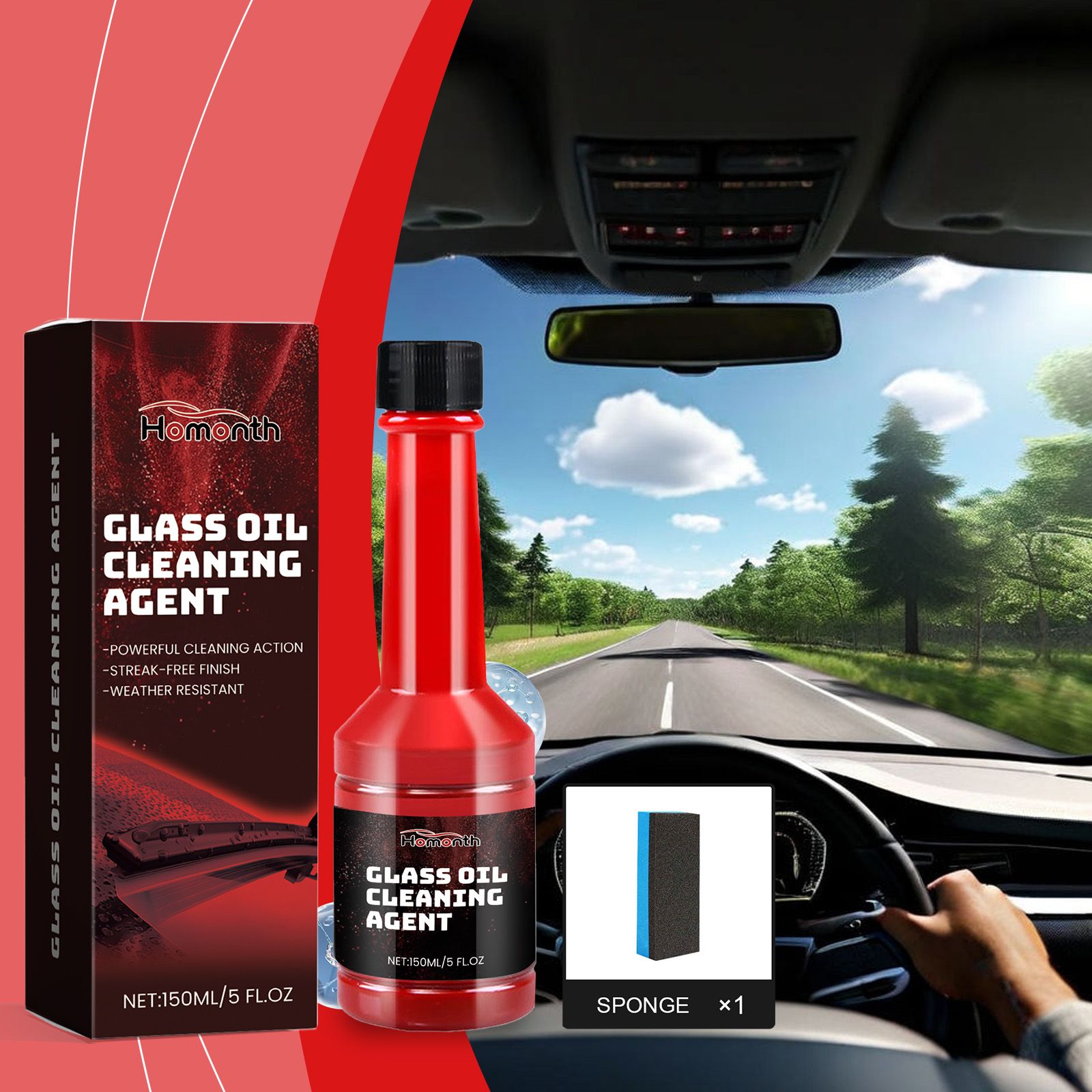 HOMONTH Automotive Windshield Glass Film Care Liquid, 150 ml with 1 Sponge photo 6