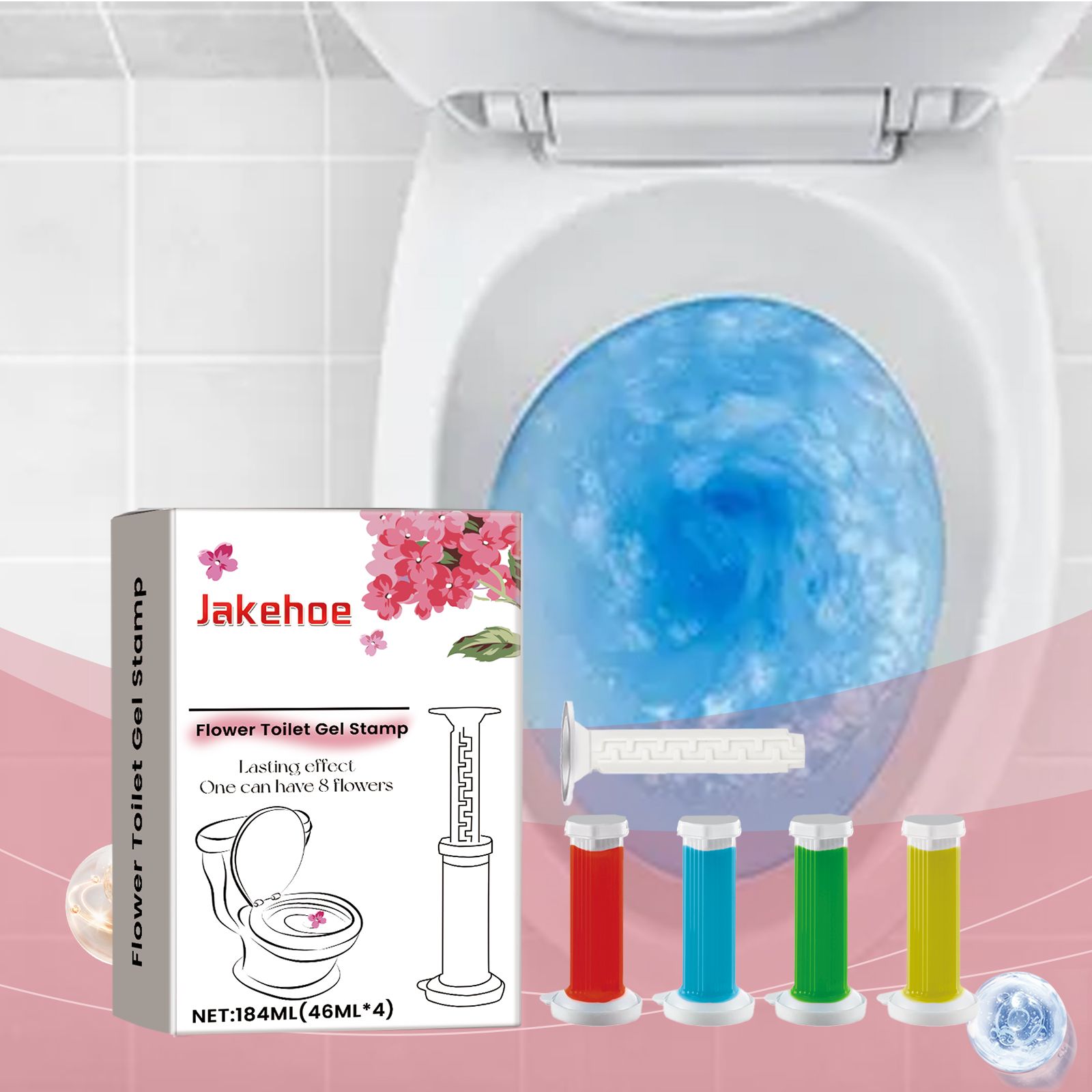 JAKEHOE Flower Toilet Gel Stamp Kit, 4 x 46 ml Gel Cartridges with 1 Pusher (184 ml Total) photo 4