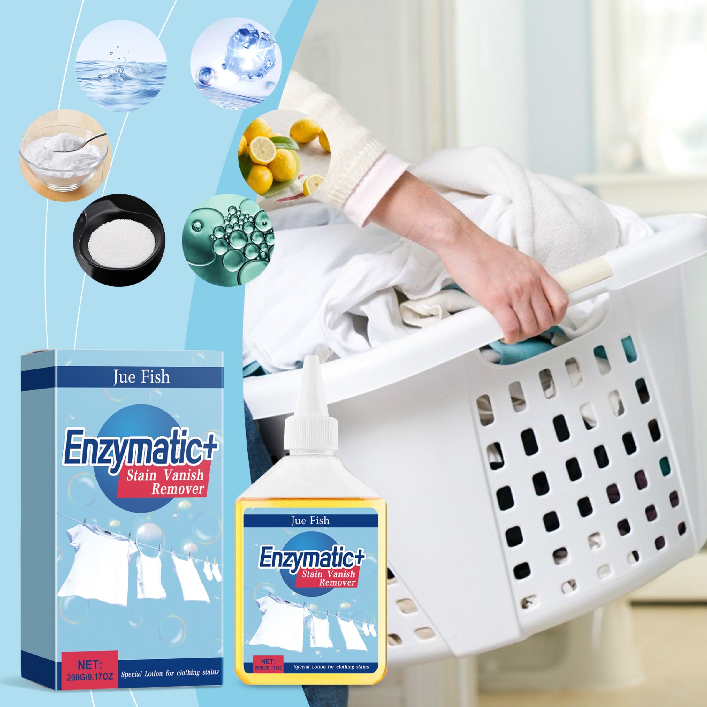 JUE FISH Enzyme Laundry Stain Remover Liquid, 260 g / 1 Pack photo 5