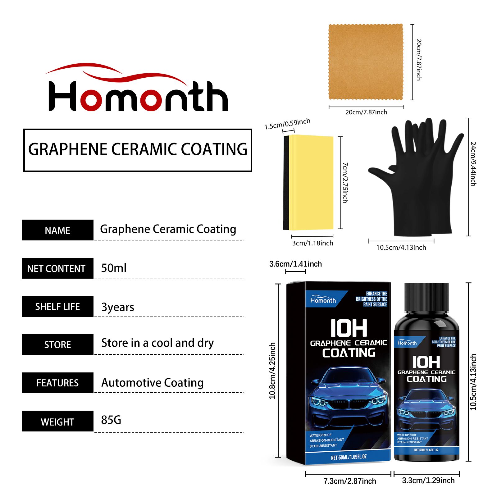 HOMONTH Automotive Ceramic Coating Kit, 50 ml Kit with Applicators photo 7