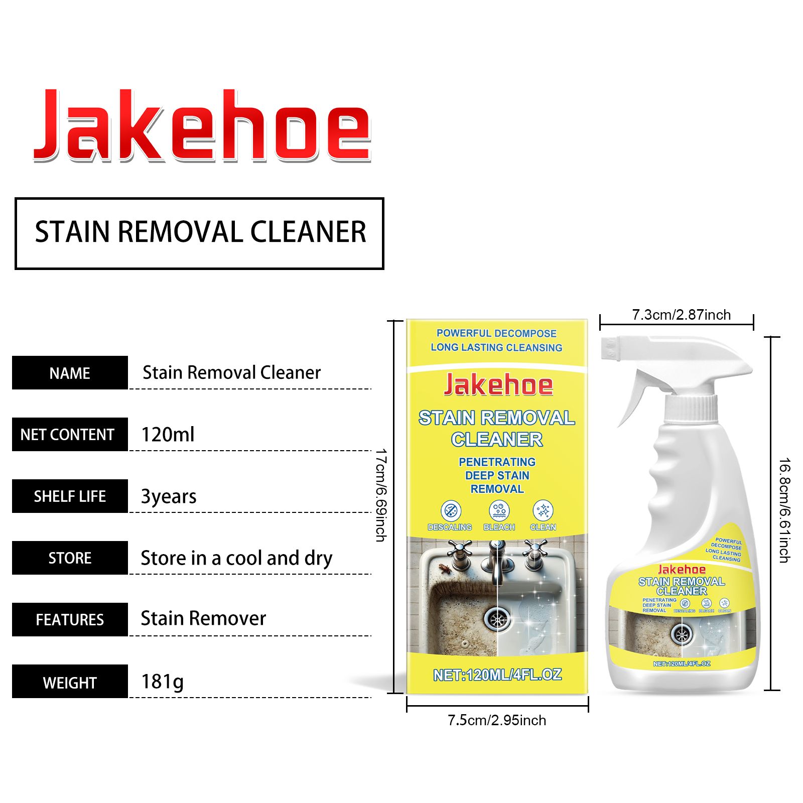 JAKEHOE Household Stain Cleaner Spray, 120 ml / 1 Bottle photo 3
