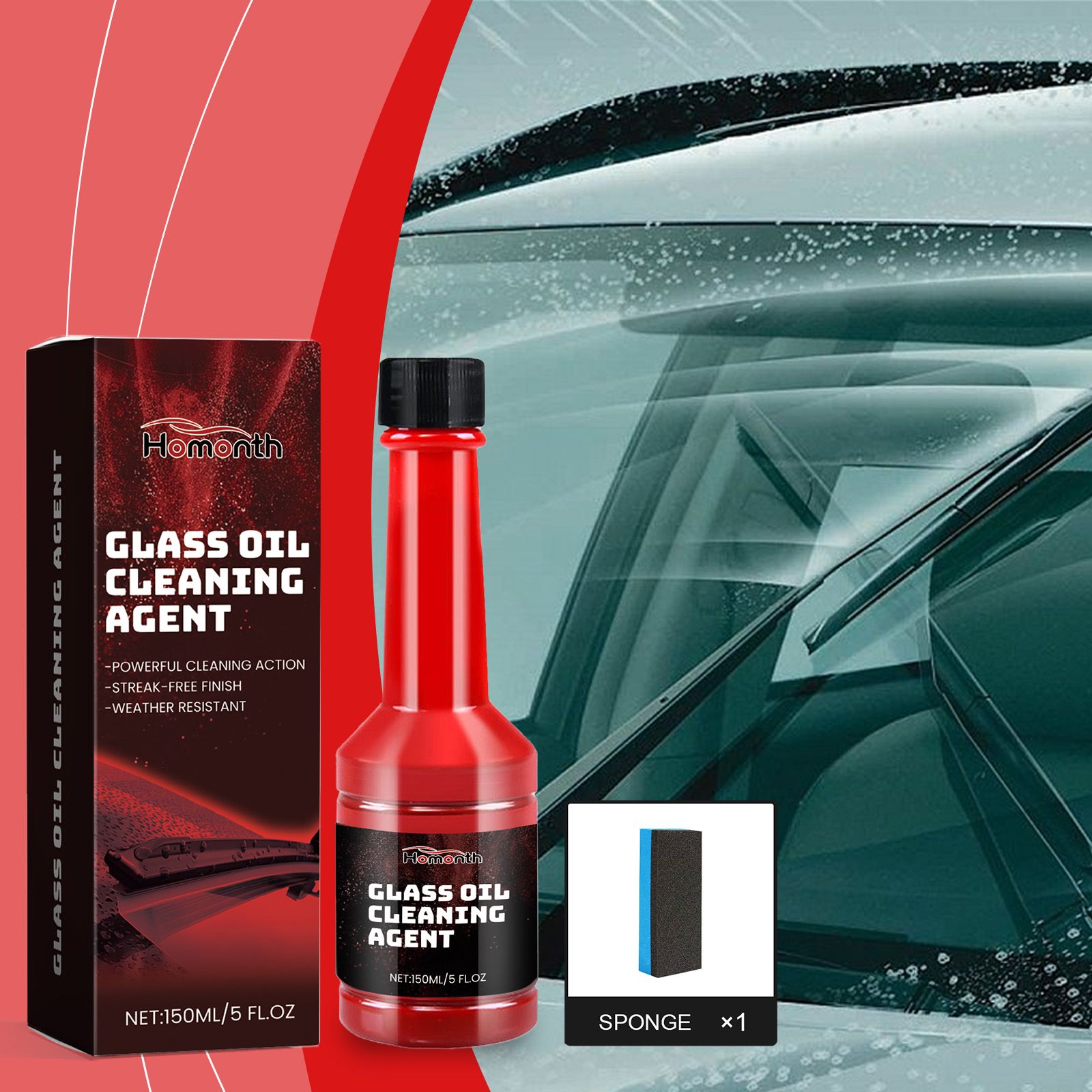 HOMONTH Automotive Windshield Glass Film Care Liquid, 150 ml with 1 Sponge photo 8