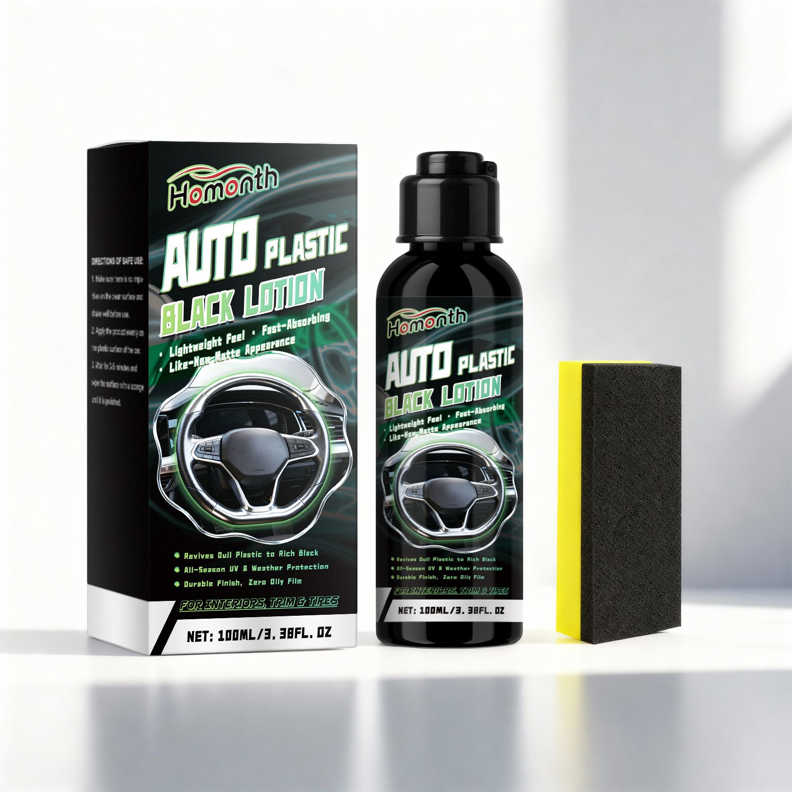HOMONTH Automotive Plastic Trim Care Liquid, 100 ml with 1 Sponge photo 8