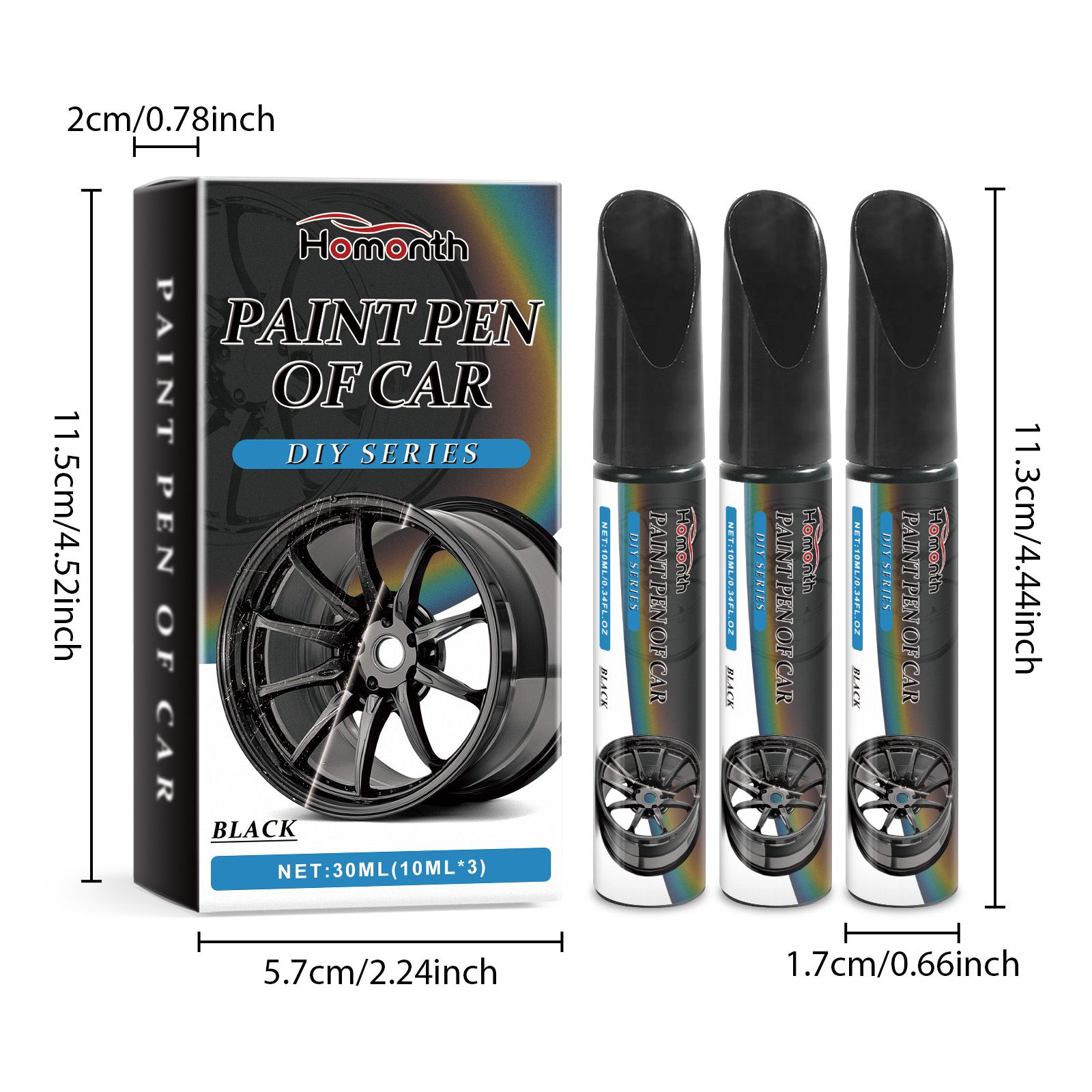 HOMONTH Black Wheel Touch-Up Pens, 3 Pieces photo 3