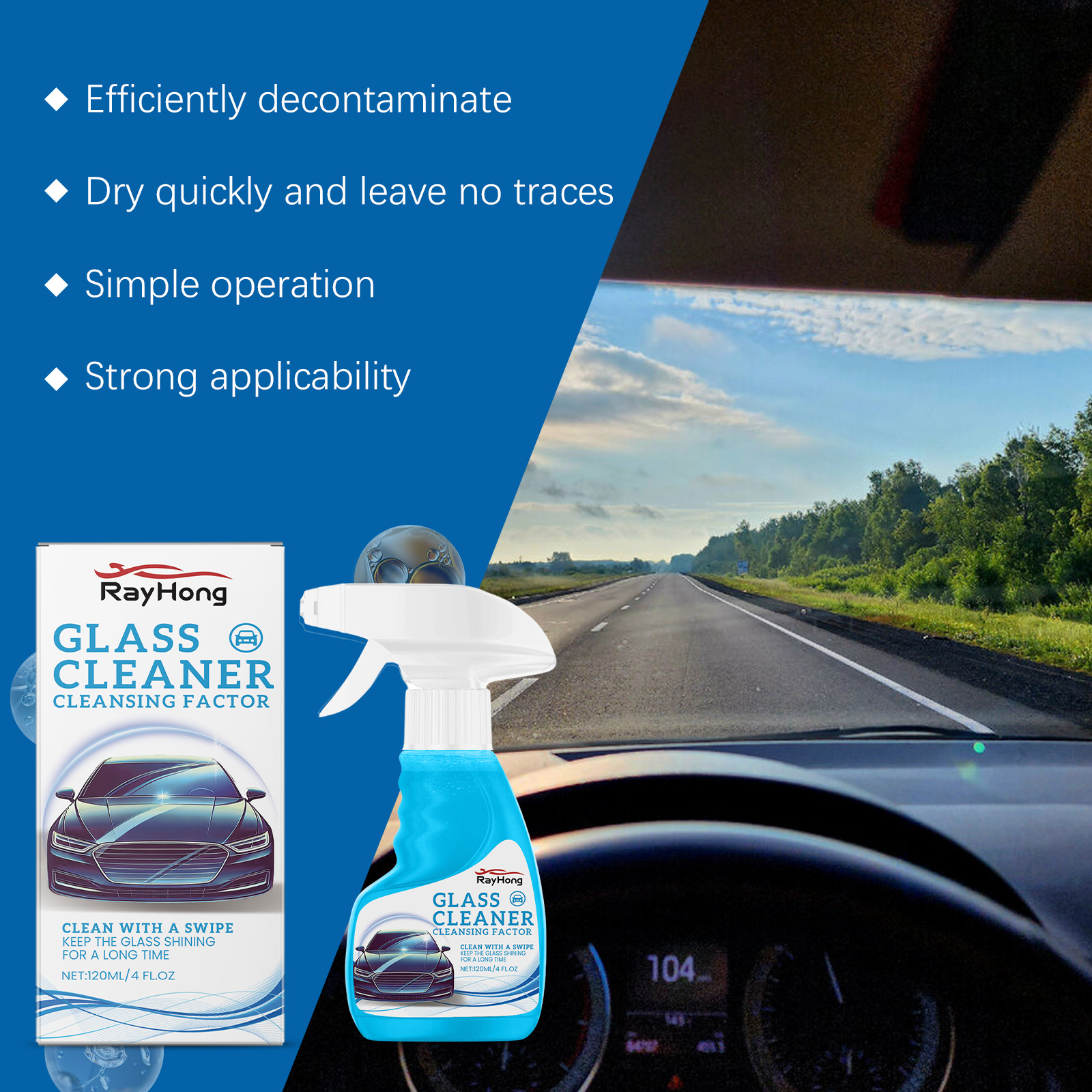 Glass Cleaner, Decontamination Rainproof Anti-Fog Clear View Wash photo 2
