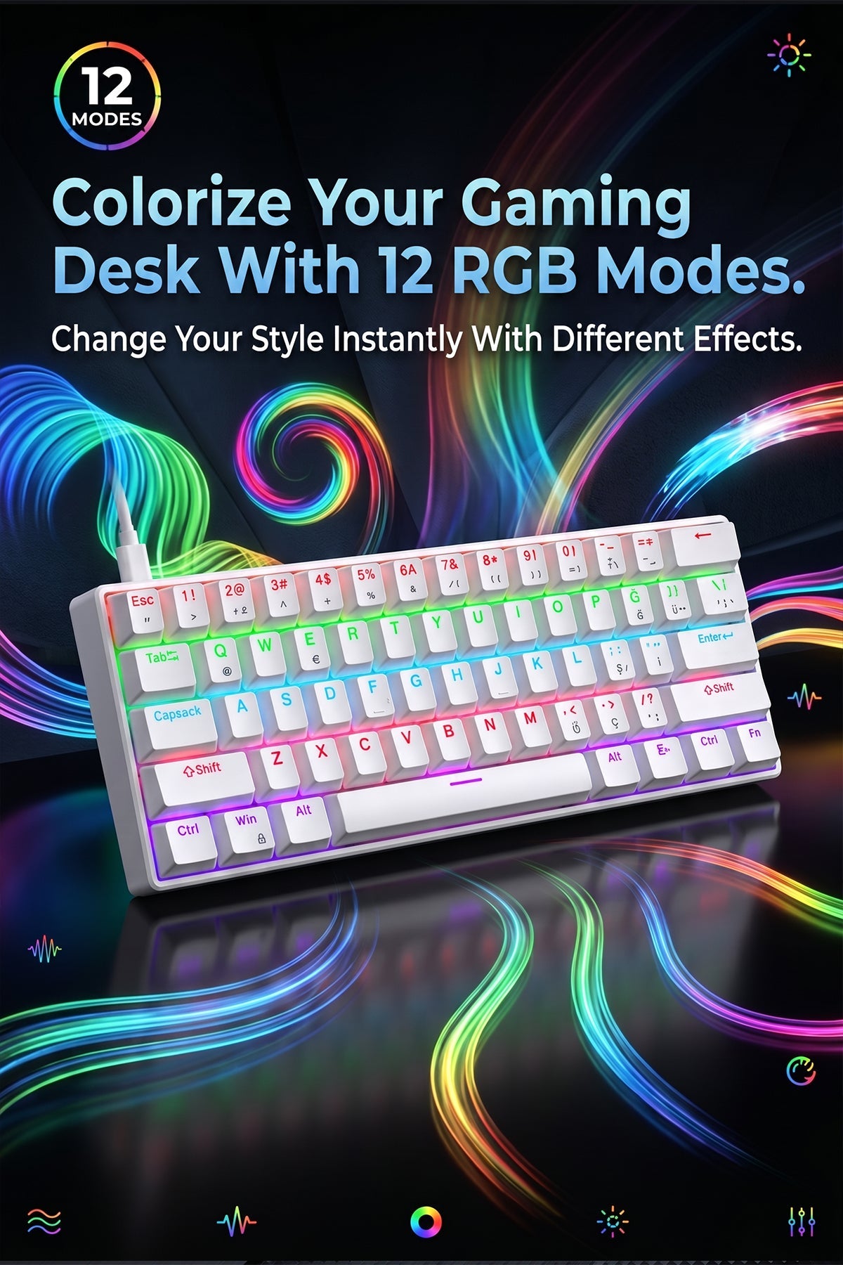 62-Key Mechanical Gaming Keyboard With 12 RGB Modes, Wired USB Compact Keyboard For PC And Laptop photo 4