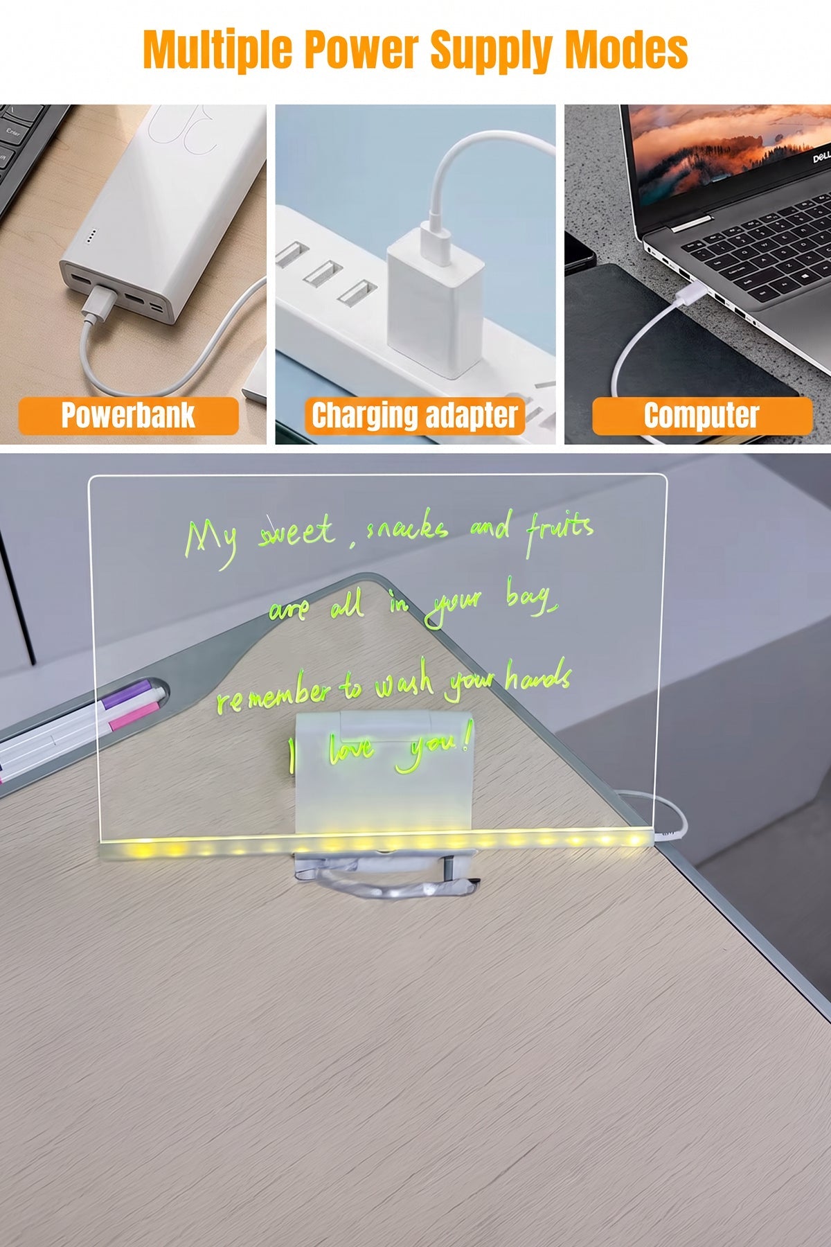 30 X 20 Cm LED Acrylic Message Board With 7 Colour Pens, USB Light Up Drawing Board And Adjustable Stand photo 5