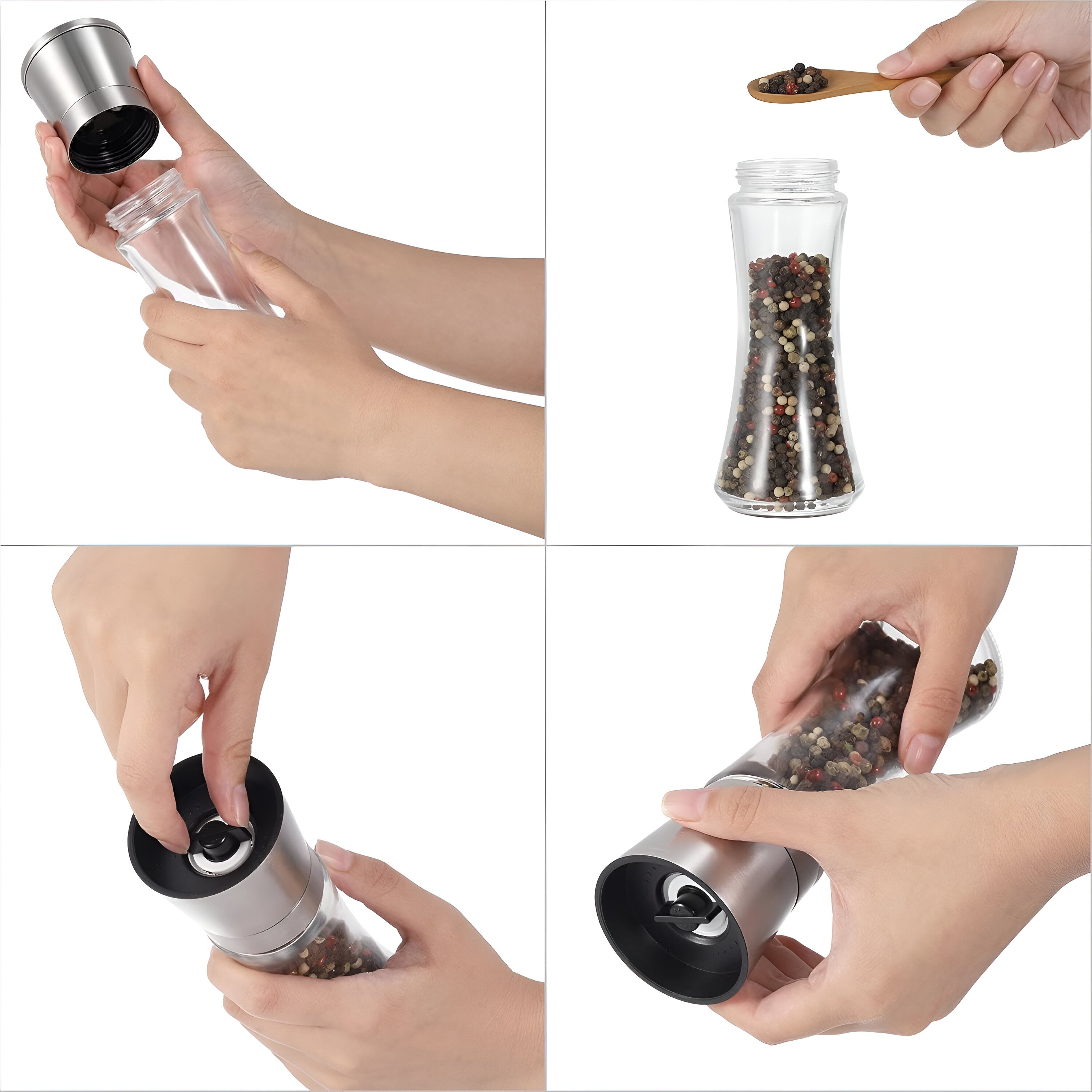 Salt And Pepper Spice Grinder Set For Convenient Kitchen Use With Stainless Stand photo 3