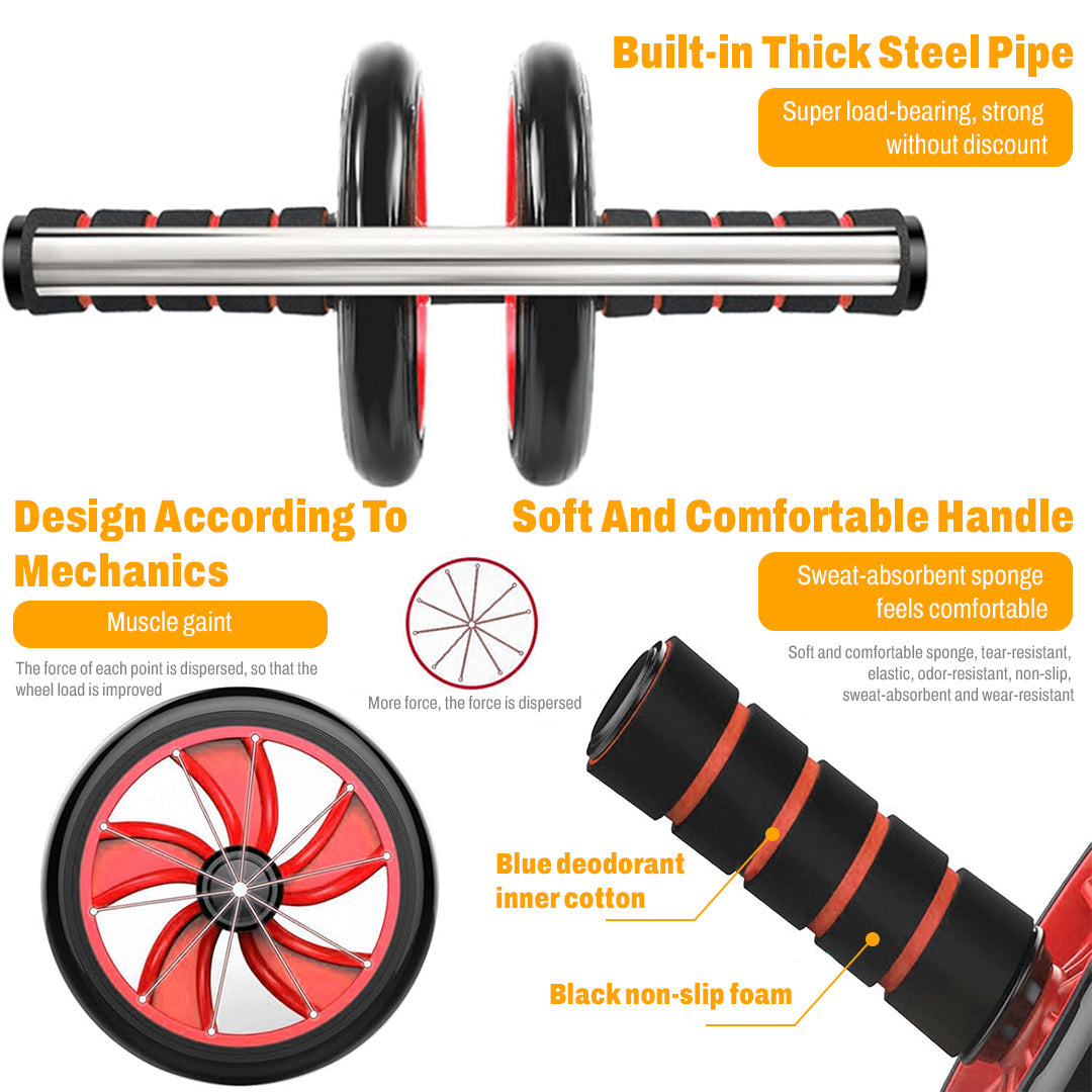 Double Wheel Ab Roller - Non -Slip Handles And Knee Support Pad Random Color photo 5