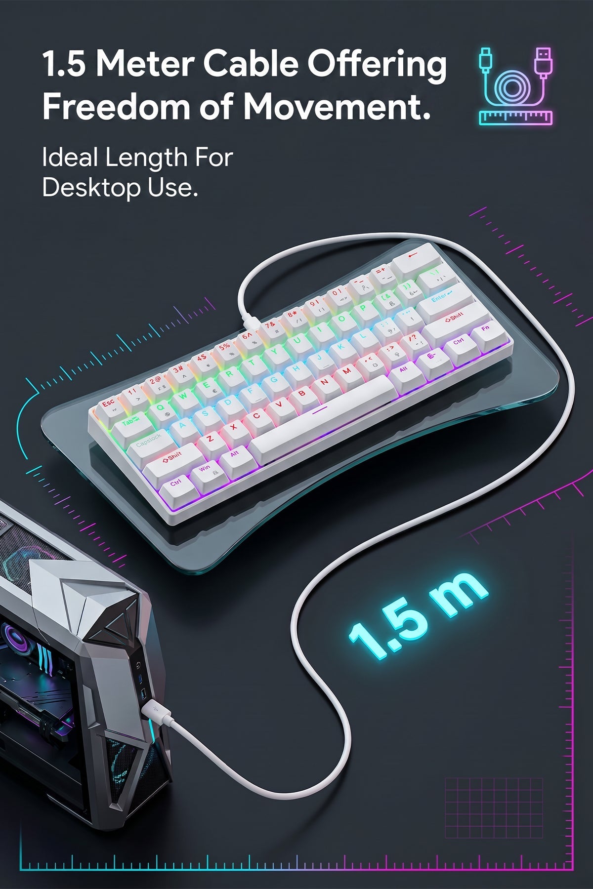 62-Key Mechanical Gaming Keyboard With 12 RGB Modes, Wired USB Compact Keyboard For PC And Laptop photo 5