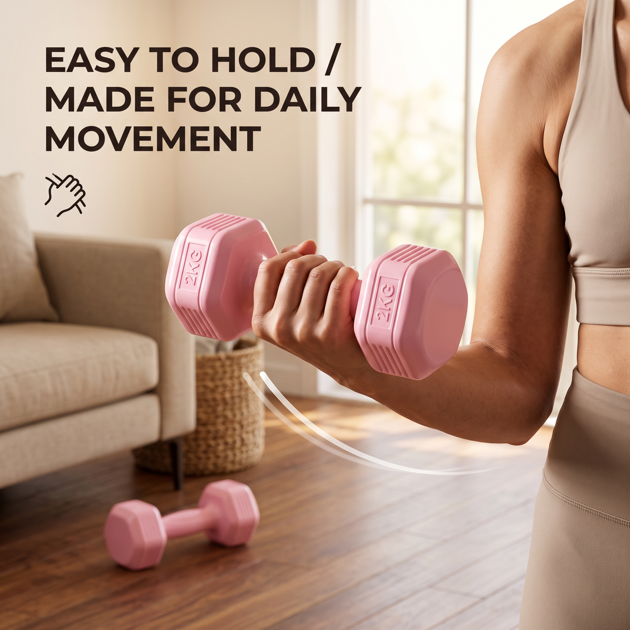 2x2kg Pink Dumbbell Set - 4kg Total, Comfort Grip Hand Weights For Home Workout, Fitness & Light Training photo 3