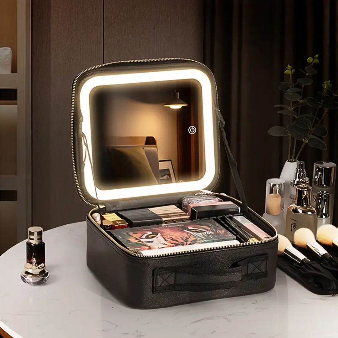 LED Makeup Organizer Case With Lighted Mirror And Adjustable Compartments photo 5