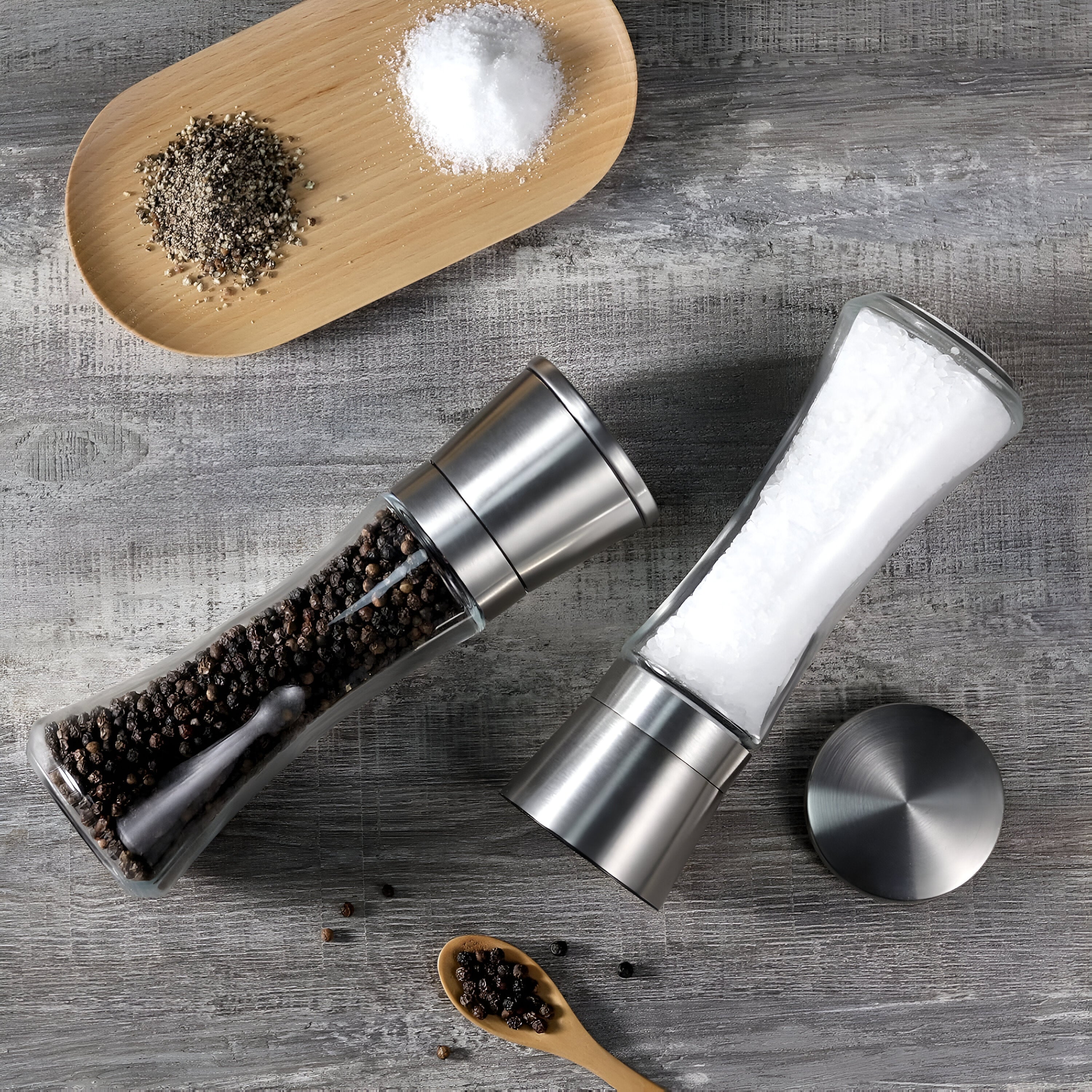 Salt And Pepper Spice Grinder Set For Convenient Kitchen Use With Stainless Stand photo 5