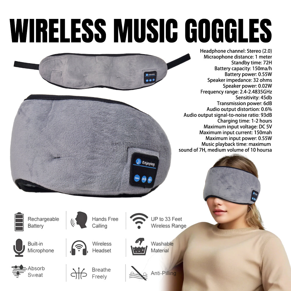 Bluetooth 5.0 Wireless Sleep Headphones Eye Mask With Built-in Speakers, Rechargeable Battery photo 3