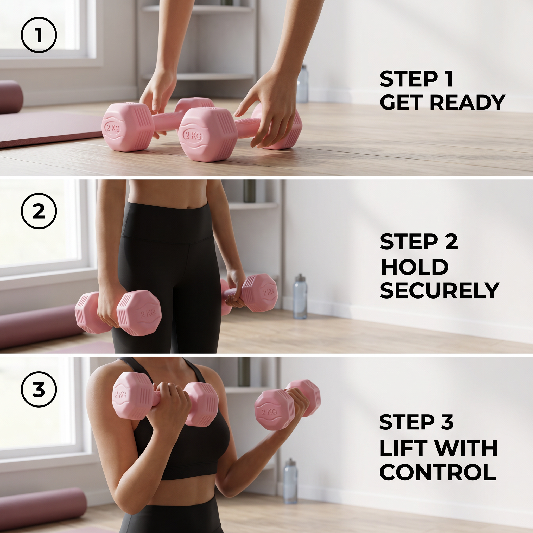 2x2kg Pink Dumbbell Set - 4kg Total, Comfort Grip Hand Weights For Home Workout, Fitness & Light Training photo 5