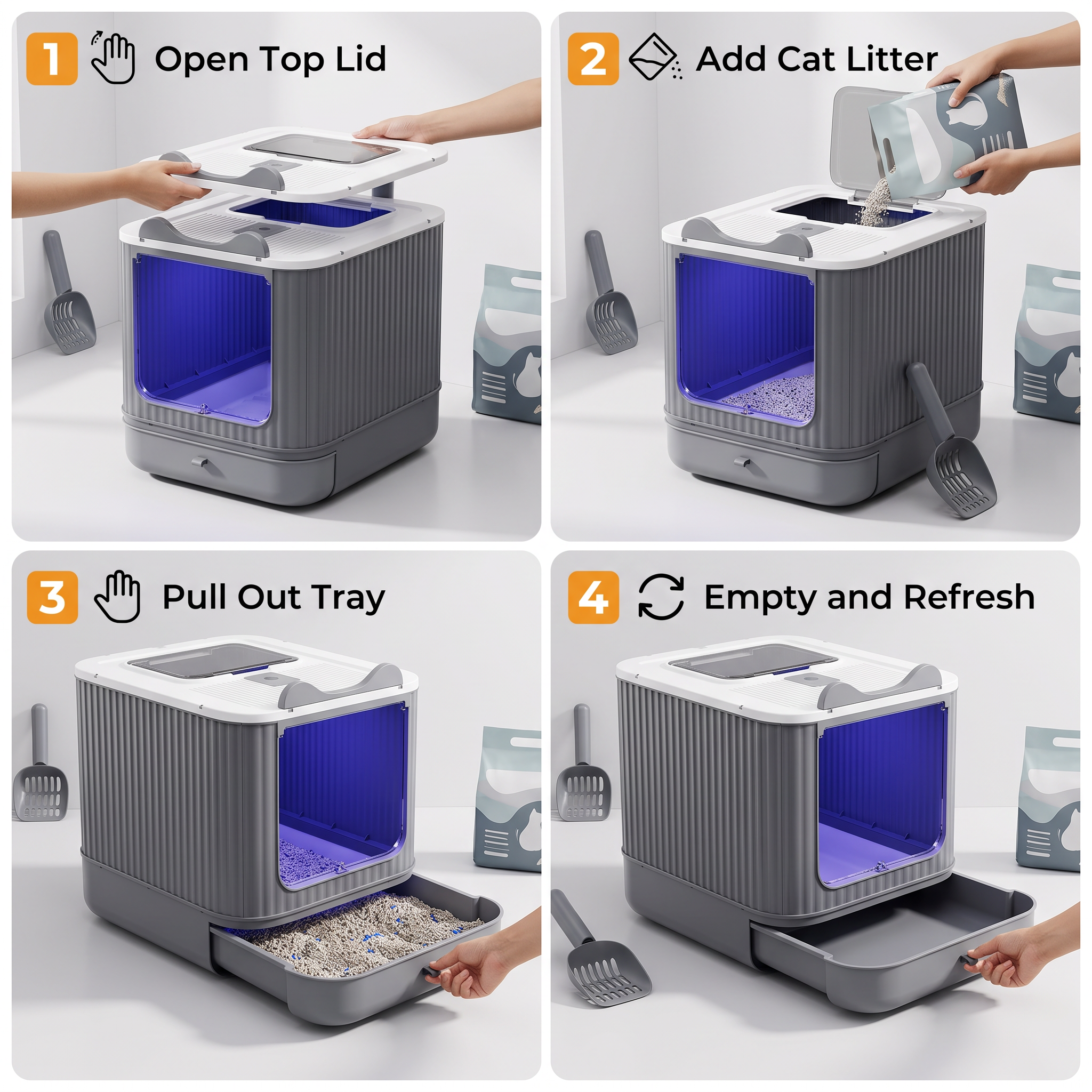 Enclosed Cat Litter Box With Top & Front Entry, Pull-Out Tray And Scoop, Mess-Reducing Indoor Cat Toilet photo 3