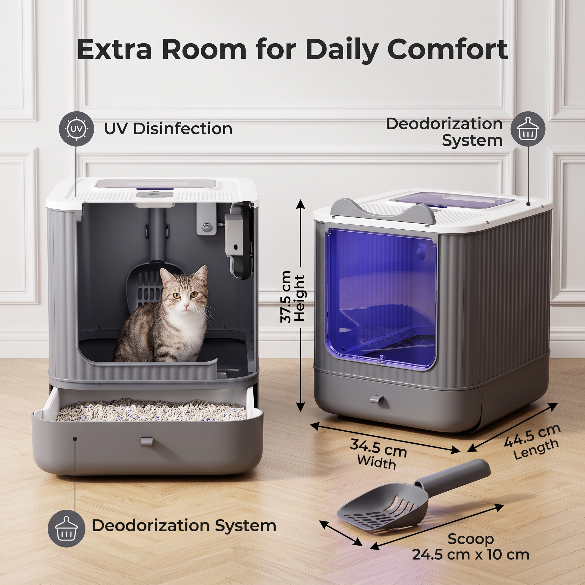 Enclosed Cat Litter Box With Top & Front Entry, Pull-Out Tray And Scoop, Mess-Reducing Indoor Cat Toilet photo 5
