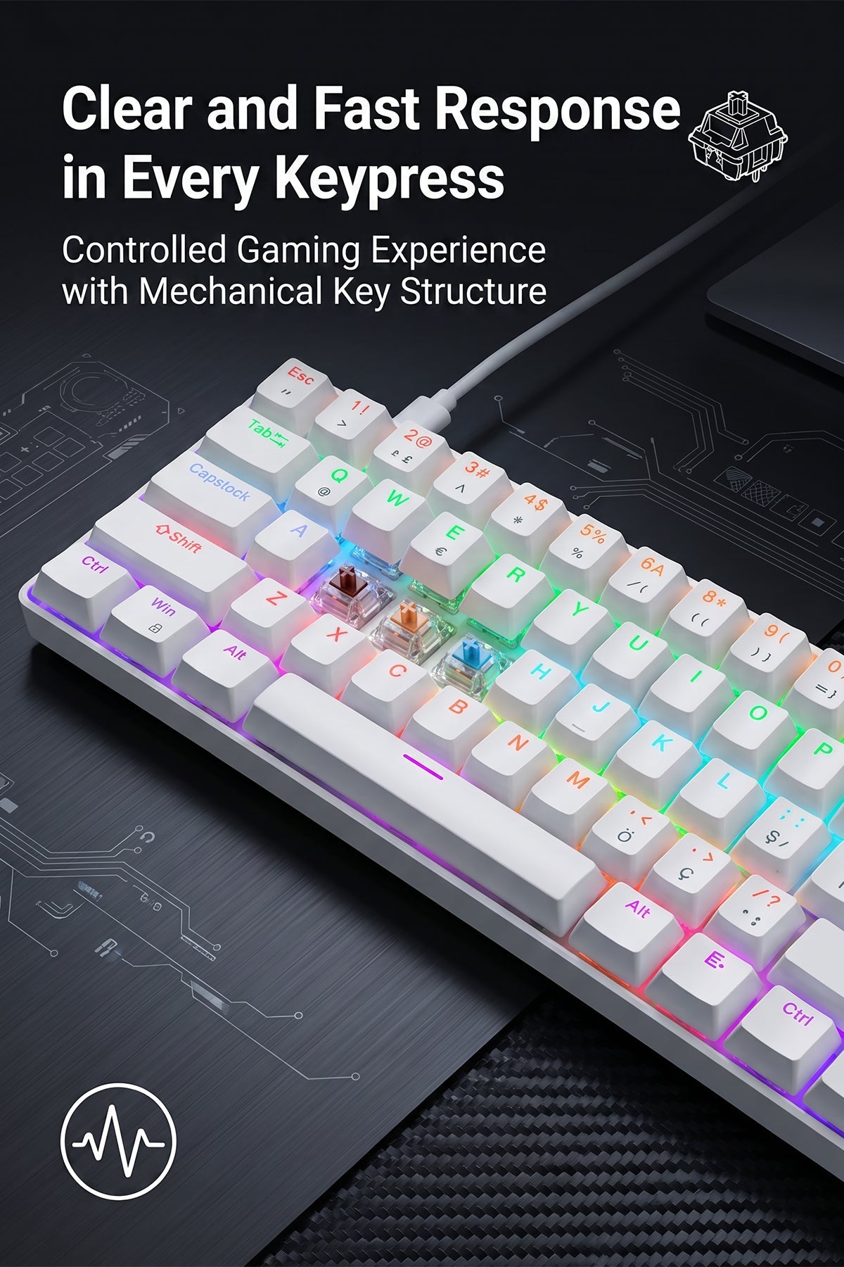 62-Key Mechanical Gaming Keyboard With 12 RGB Modes, Wired USB Compact Keyboard For PC And Laptop photo 3