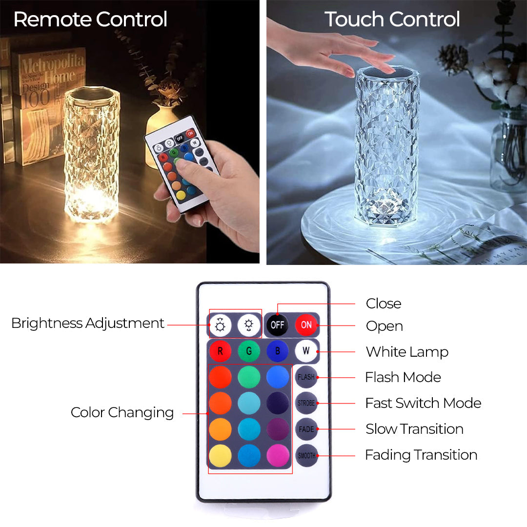 USB Rechargeable, Touch Sensor Crystal Diamond Led Table Lamp photo 4