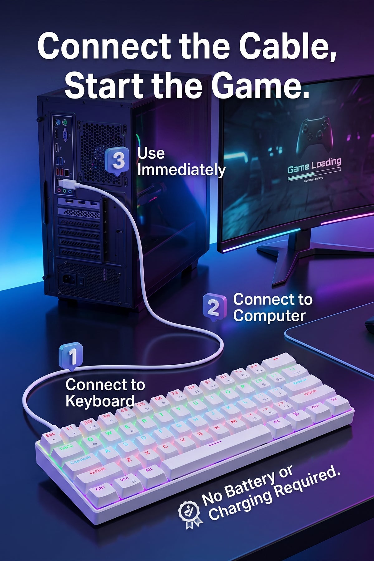 62-Key Mechanical Gaming Keyboard With 12 RGB Modes, Wired USB Compact Keyboard For PC And Laptop photo 2
