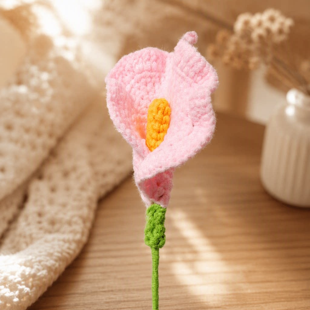 Handmade Crochet Calla Lily Bouquet Knitted Yarn Artificial Flower Finished Product Hand Knit Fake Flower Gift For Birthday photo 1