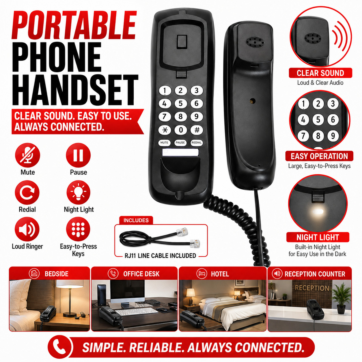 Small Corded Landline Phone Mini Desktop Wall Mount Telephone Home Office Hotel photo 4