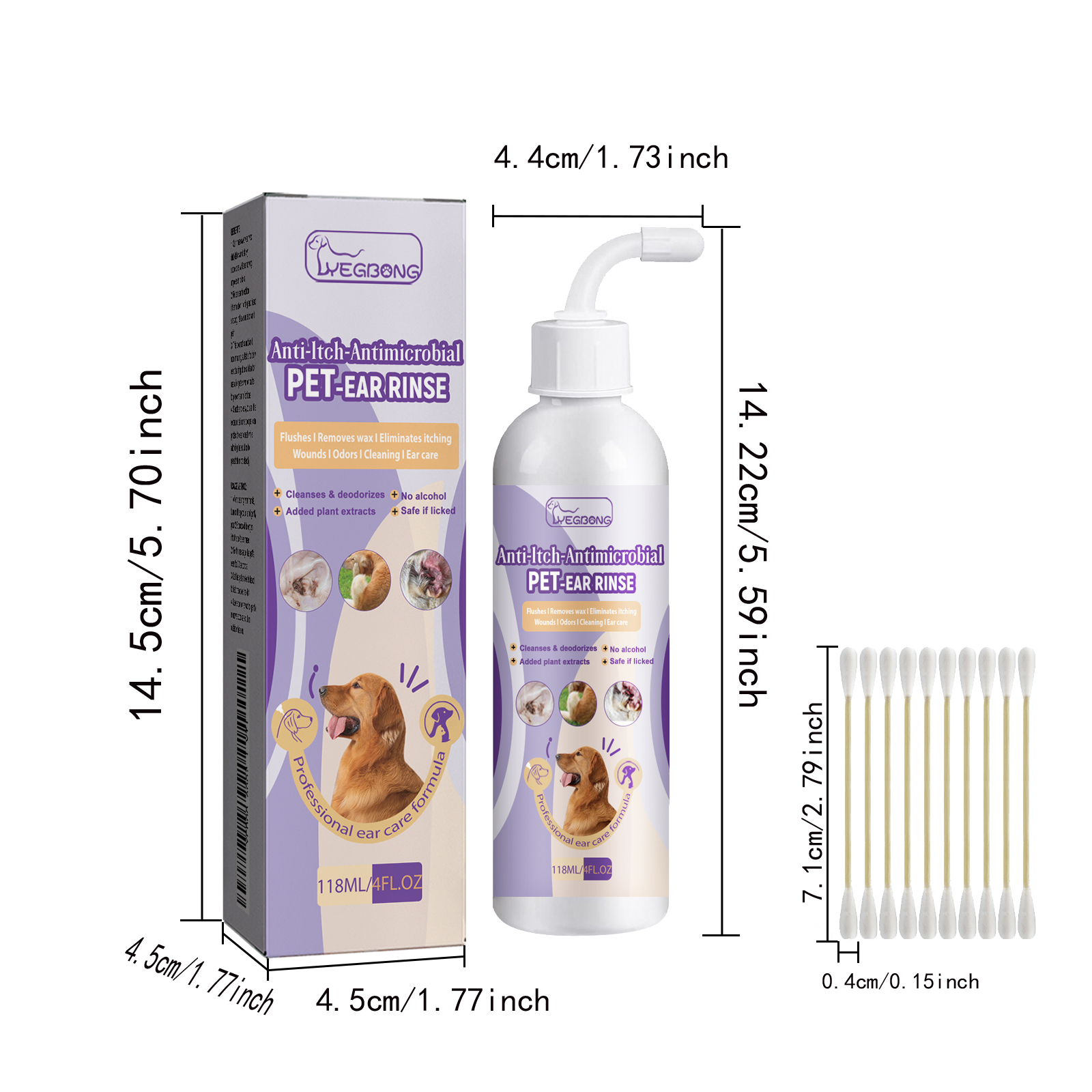 Pet Ear Cleanser 118ml 1box-10pcs 1bag Cotton Stick photo 6
