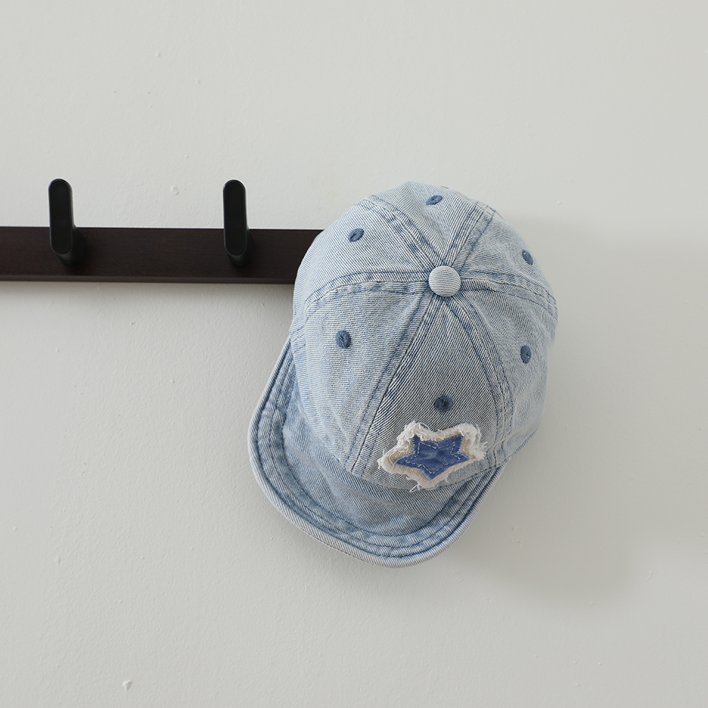 Ruffled Fabric Star Children's Denim Baseball Cap, Washed And Distressed Soft Brim Baby Beanie, Suitable For Outdoor Outings photo 3