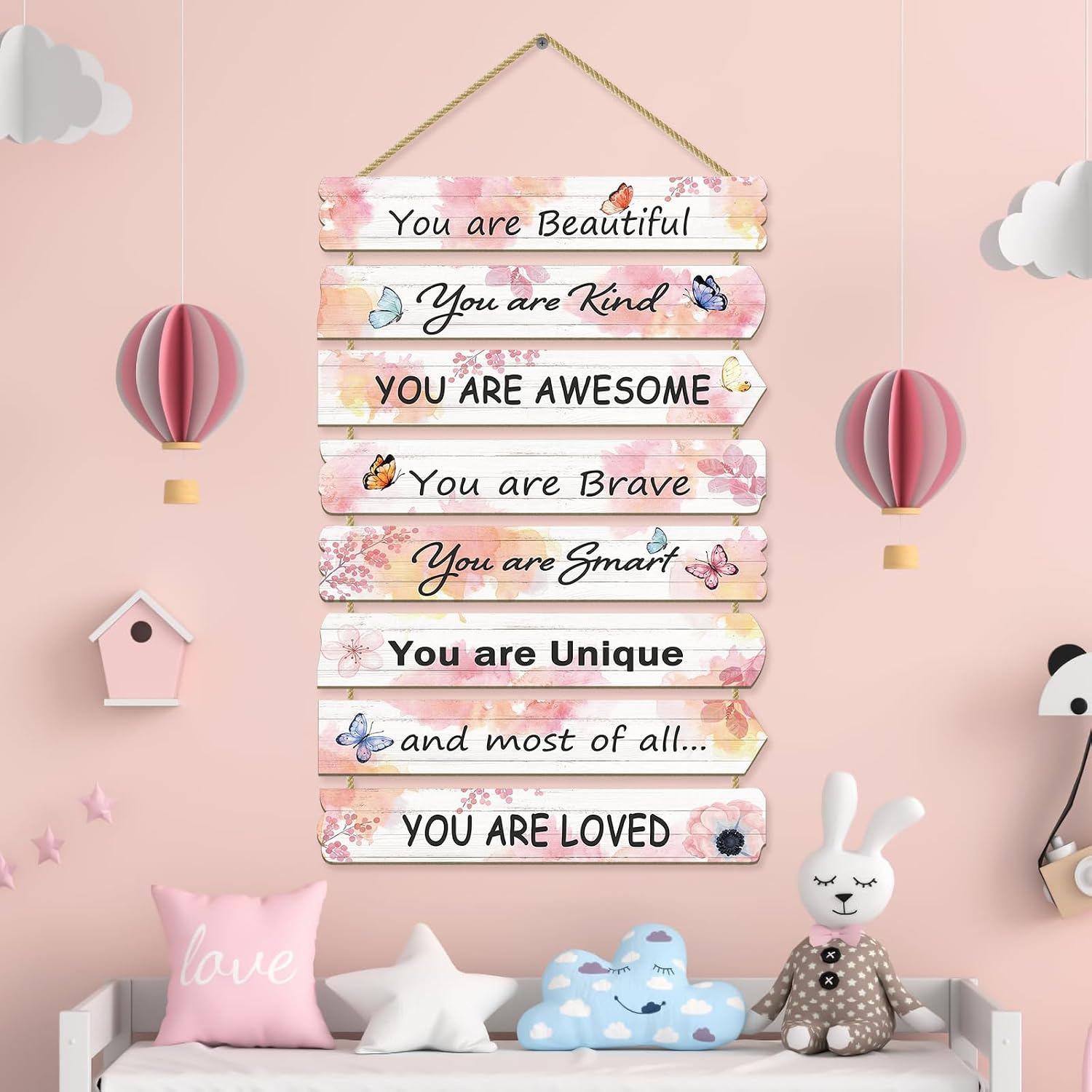 Girls Butterfly Wall Decor, Pink Inspirational Wall Art For Kids Bedroom, Nursery, Toddler Room And Home Decor photo 3