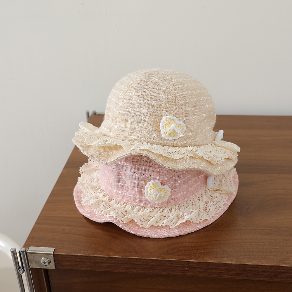Knitted Jacquard Heart-shaped Crochet Fishing Hat With Lace Trim And Soft Brimmed Hat For Children, Sun Protection Cap photo 4