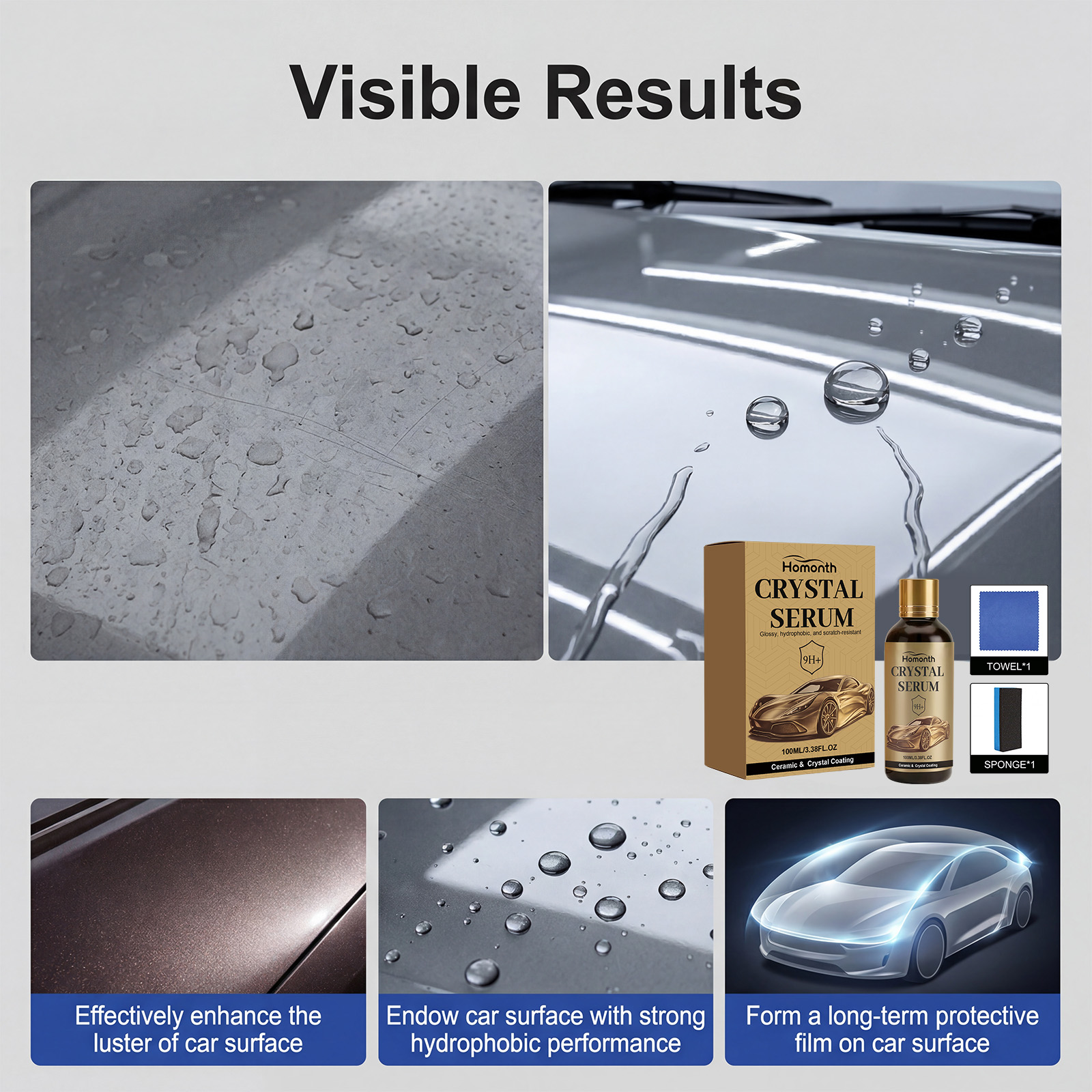 Car Ceramic Coating Kit, Paint Gloss Anti Stain Protective Coating Set With Tools photo 3