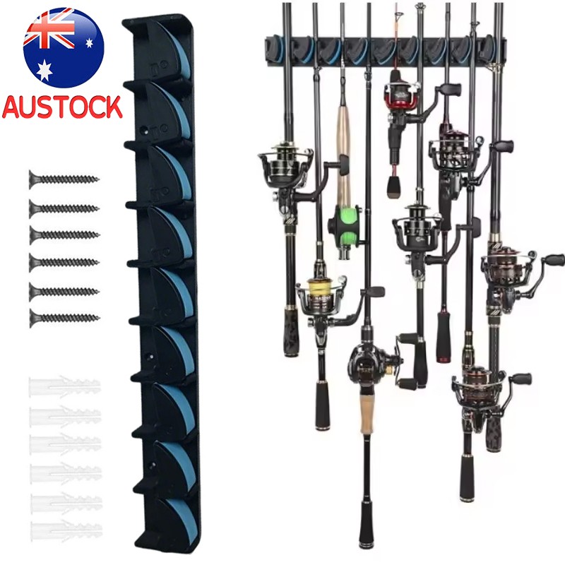 Vertical Fishing Rod Holder Wall Mounted Organizer Rack Blue Garage 9 Rods Pole photo 2