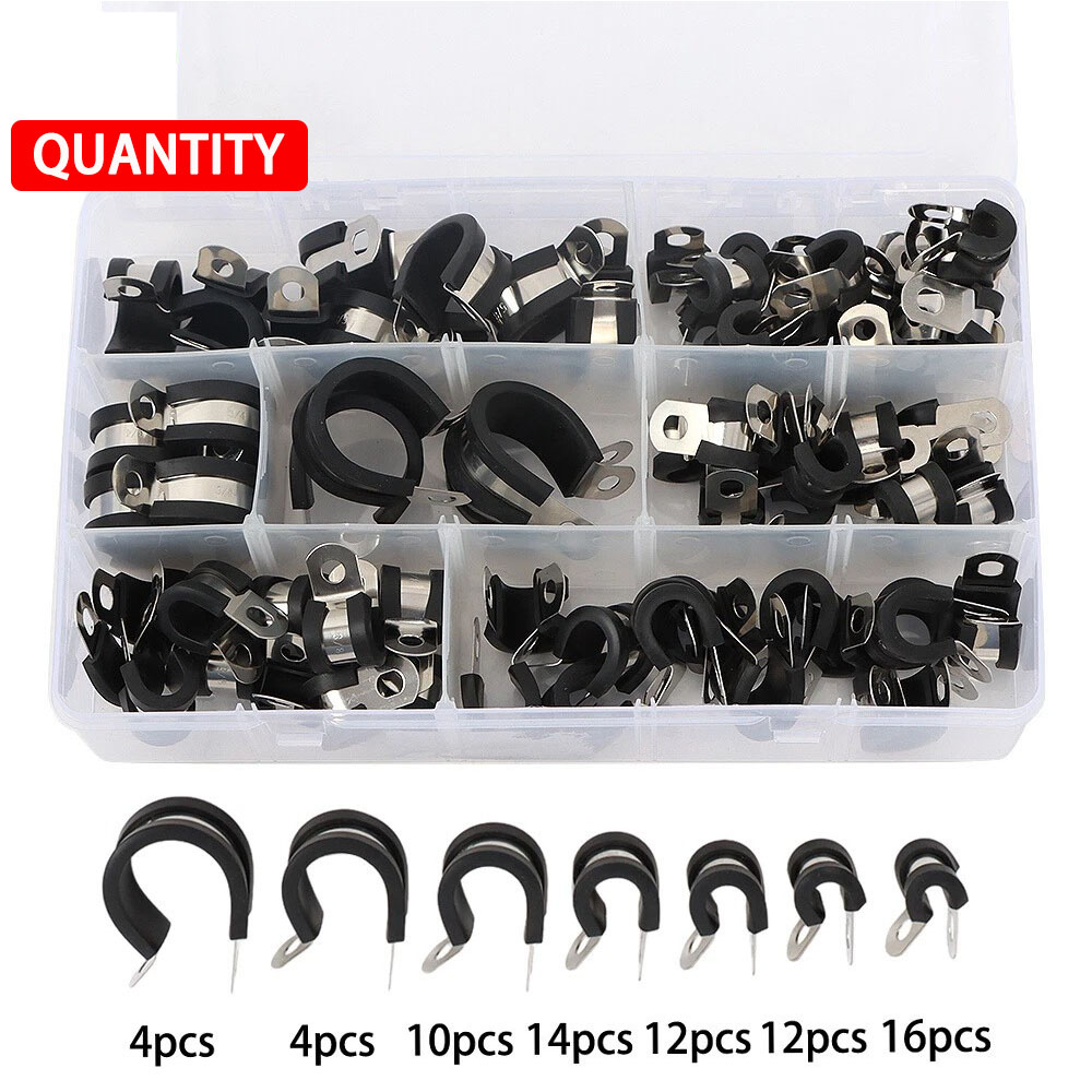 Rubber Lined P Clips Stainless Steel Cable Hose Pipe Clamps Holder Air Clip X72 photo 1