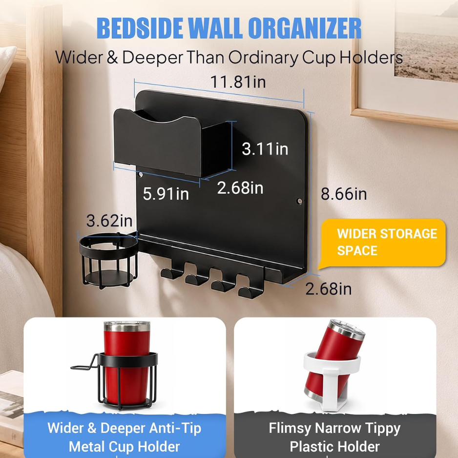 Metal Bedside Wall Shelf, No Drill Floating Bedside Shelf Wall Organizer photo 4