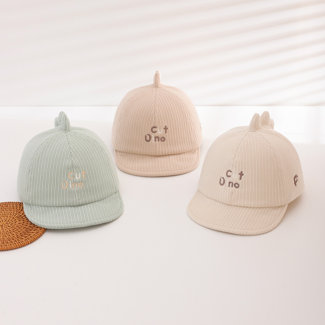 Boys And Girls' Corduroy Striped Embroidered Letter Cartoon Baseball Cap With A Top Band Suitable For Daily Outdoor Outings photo 4
