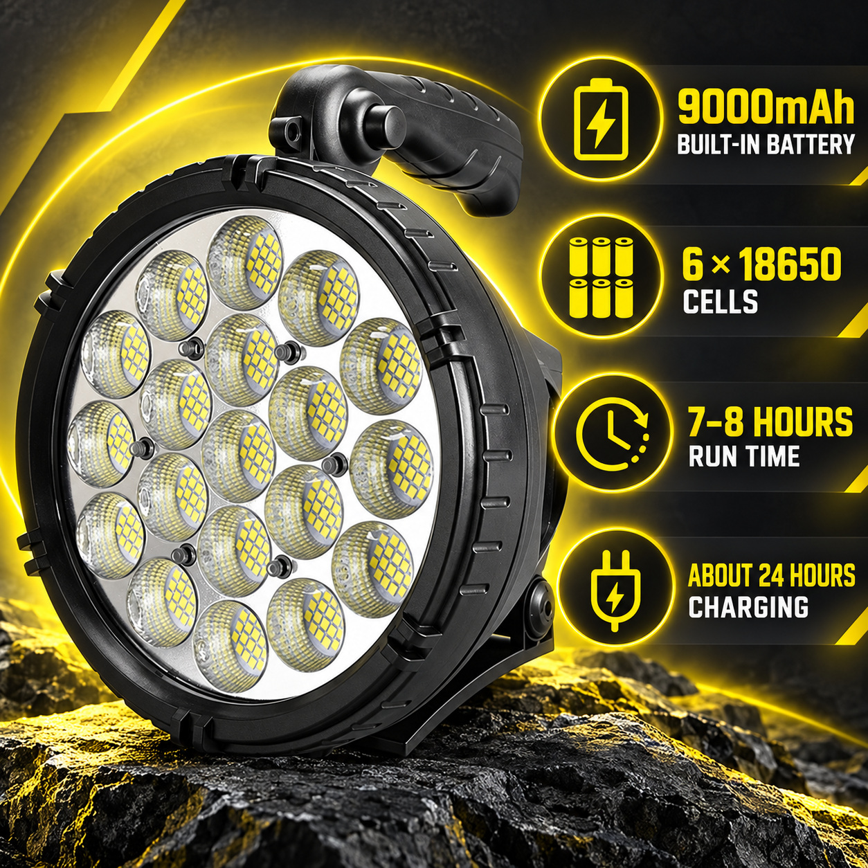 Rechargeable Battery Display LED Work Light 9000mAh For Auto W868A 2200LM Flood 6x 18650 Red photo 2