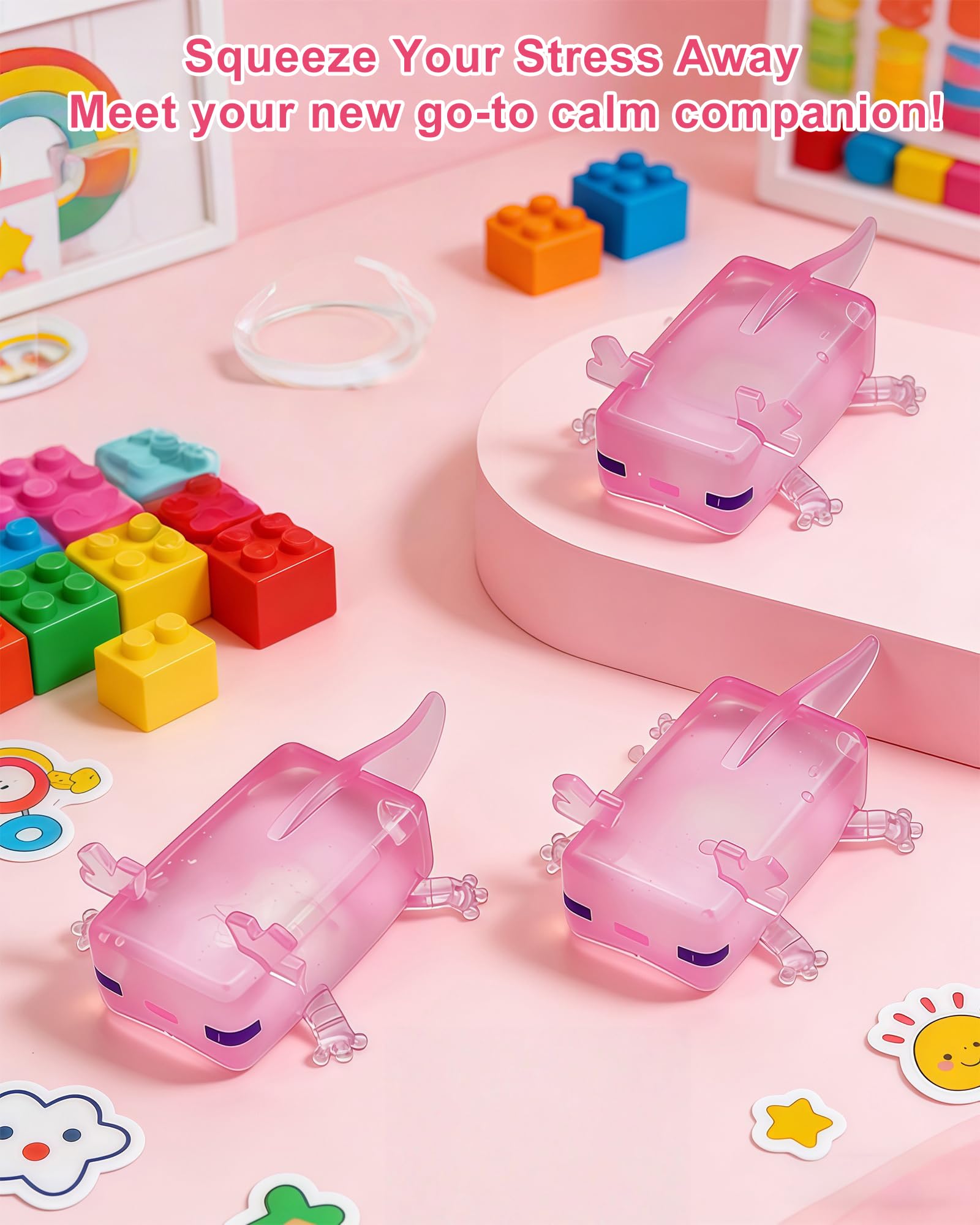 1Pc Axolotl Cube  Stress Balls, Slow Rising Sensory Toy For Adults Soft Washable Kawaii Axolotl Fidget Toys For ADHD, Anxiety Relief, Cute Party Favor, Desk Decor & Autism For Teens & Adults photo 6